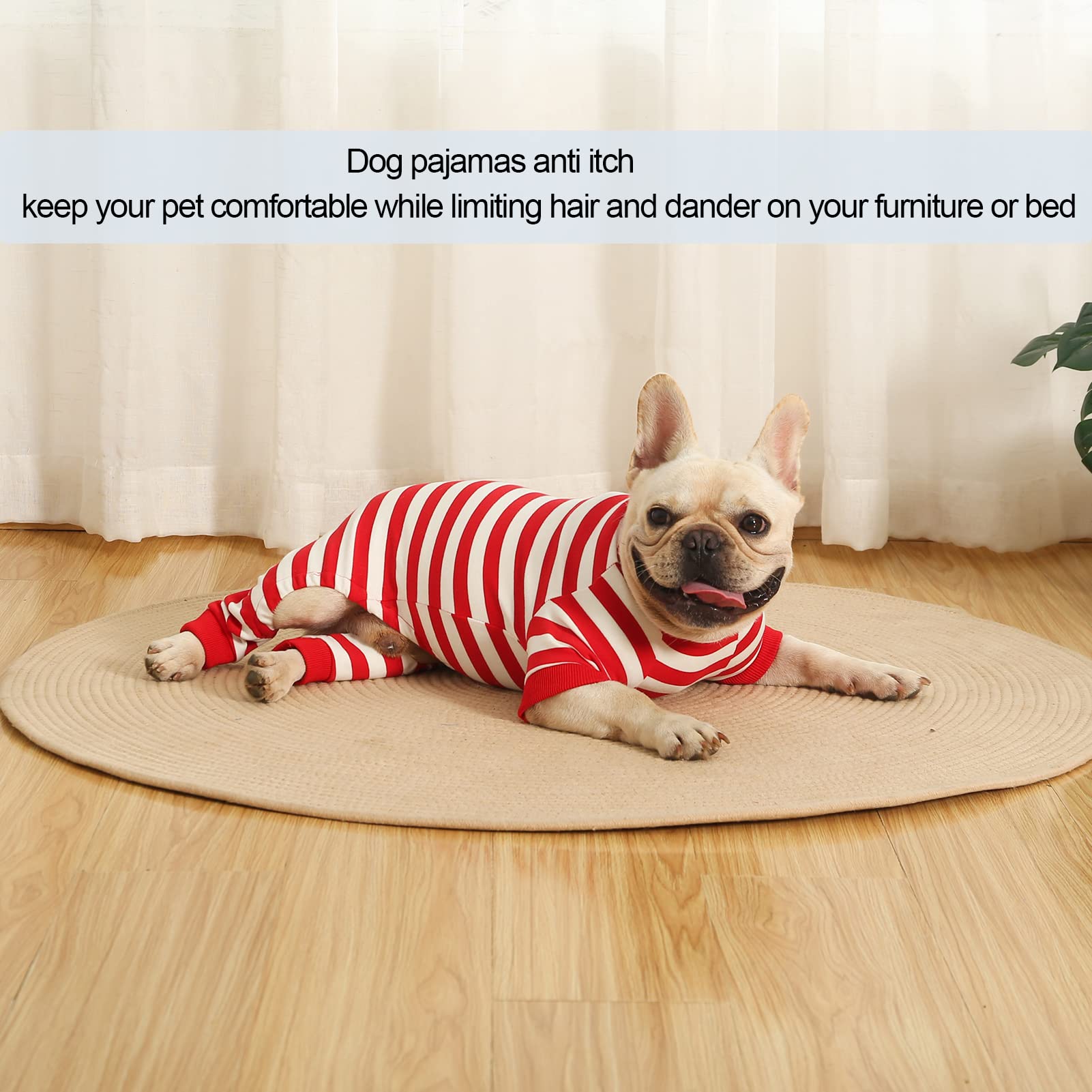Caslfuca Dog Pajamas For Large Dogs, Cotton Thermal Dog Pjs Jumpsuit With Cover Legs Christmas Puppy Clothes, Striped Onesie Dog Suit For Small Medium Large Dogs (Large, Redwhite)