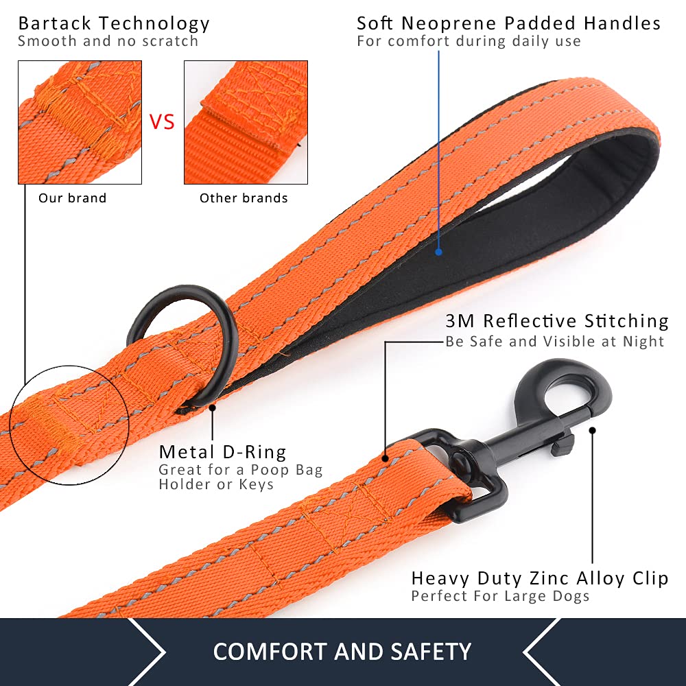 Plutus Pet Double Handle Dog Leash 4Ft, Heavy Duty, Reflective Dual Handle Dog Leash For Safety Training, For Medium Large Dogs,