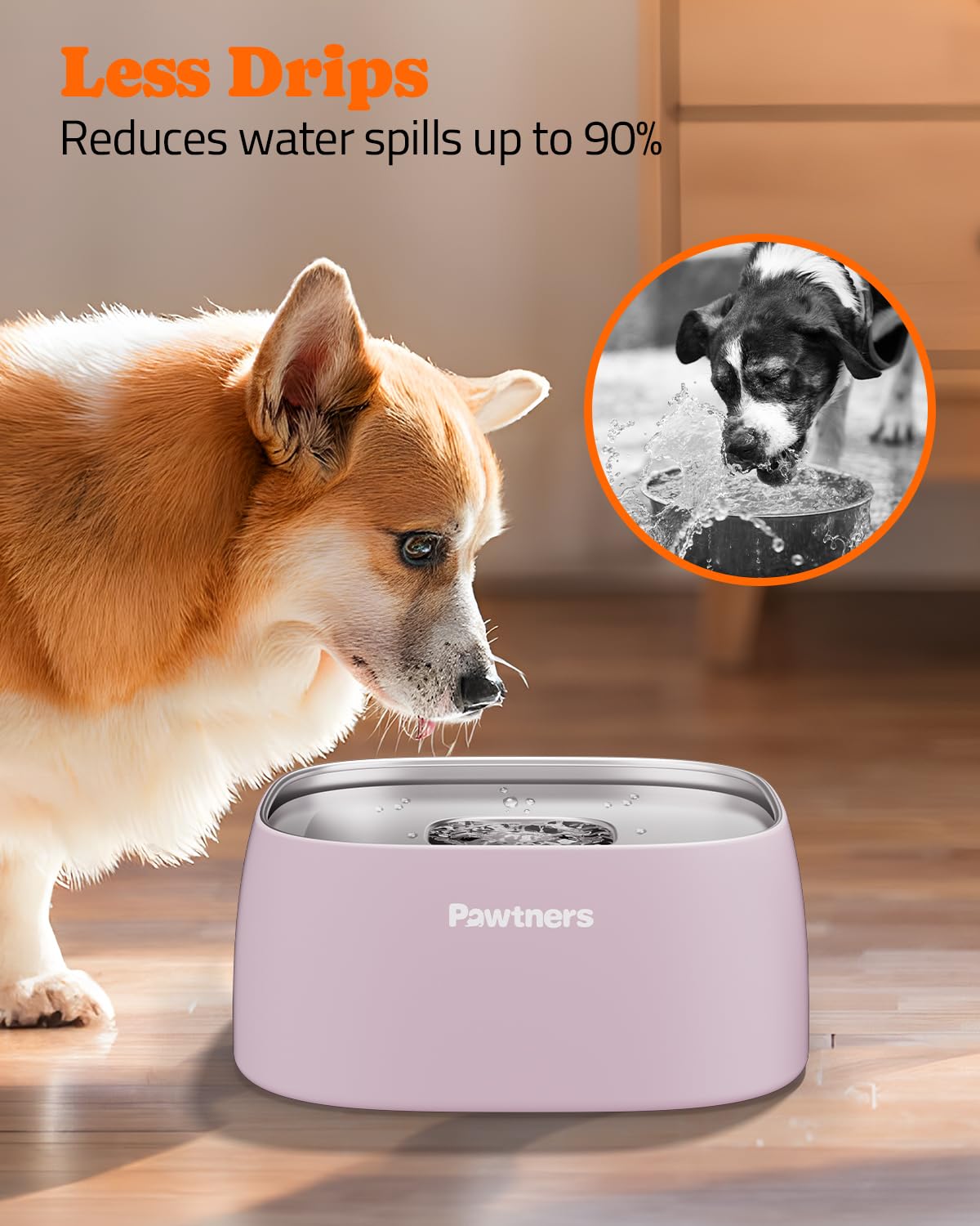 Dog Water Bowl No Spill, 4L Stainless Steel Slow Water Bowl For Dogs With Non-Slip Base, Spill Proof Dog Water Bowl For Medium L