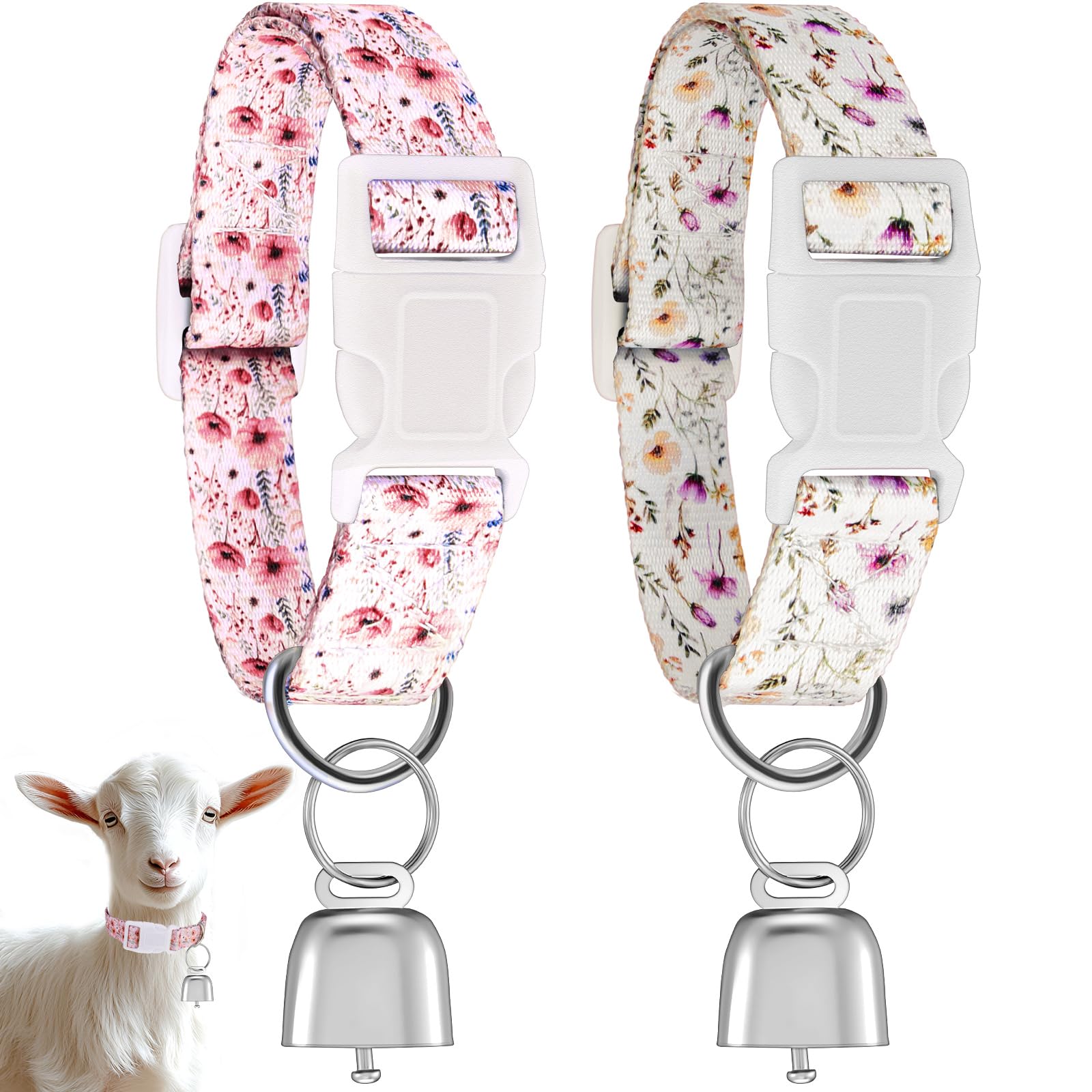 Yeyeplum 2 Pack Goat Collars With Bells, Sheep Grazing Copper Bells And Adjustable Nylon Collar Set Loud Bronze Bell For Small F