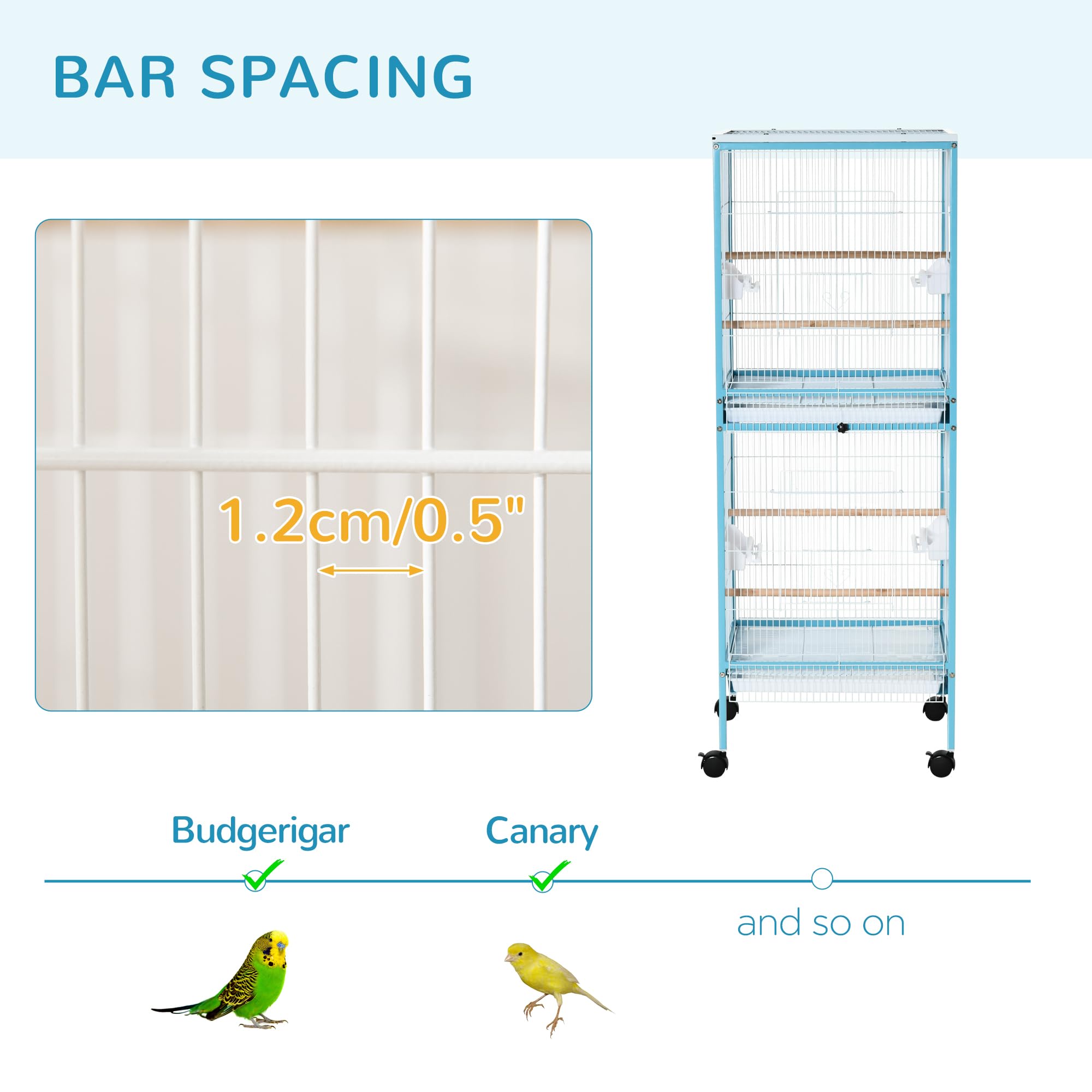 PawHut Large Bird Cage with 1.7 ft. Width for Wingspan, Bird Aviary Indoor with Multi-Door Design, Fit for a Canary, Finch, Conu
