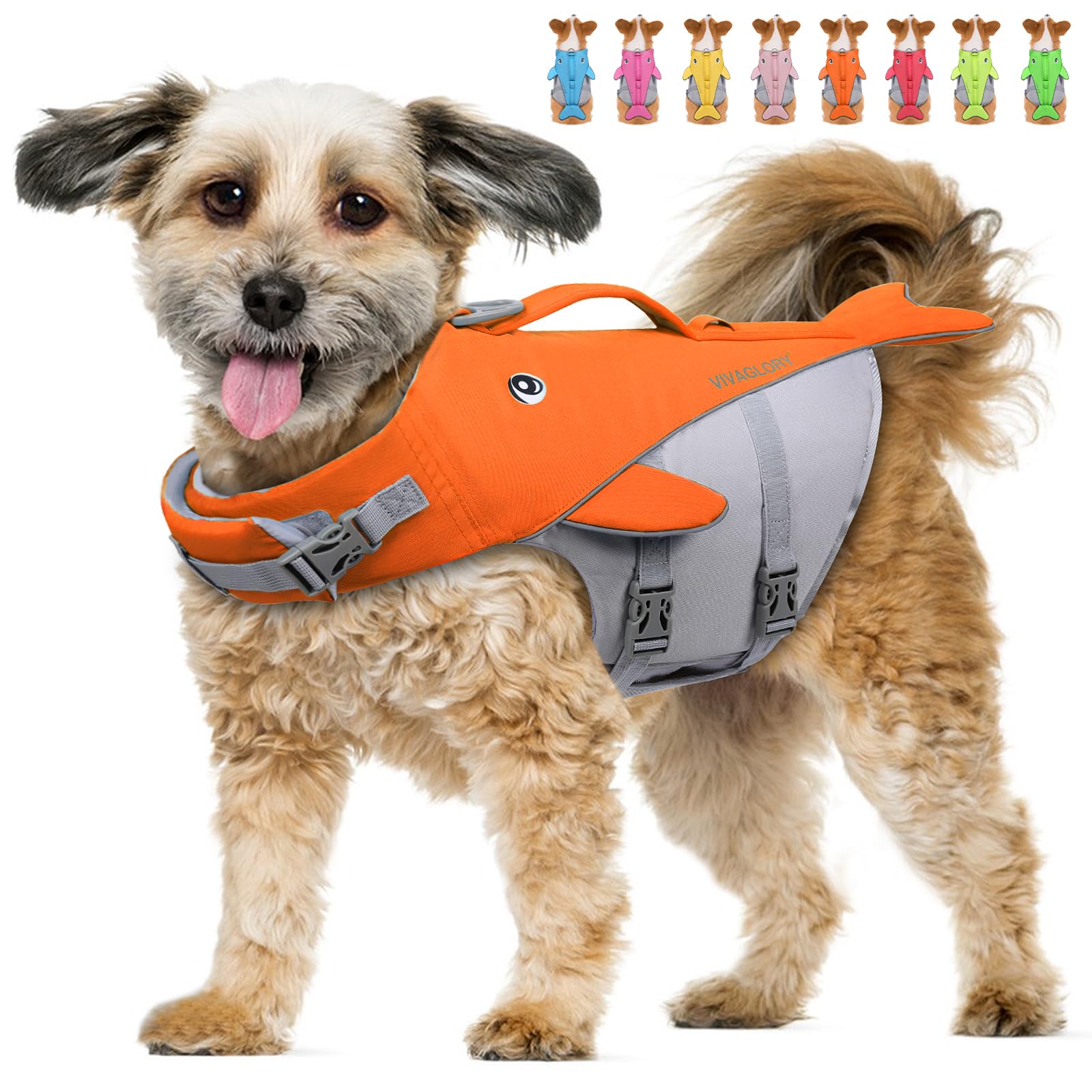 Vivaglory Dog Life Vest For Puppy Small Medium Large Dogs, Easy On & Off Sports Style Life Jackets For Dogs With Adjustable Nylon Straps, Bright Orange