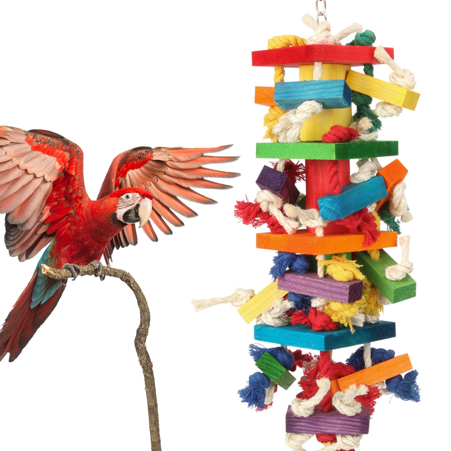 GATMAHE Macaw Toys, Extra Large Parrot Toys, Bird Toys for Parrots African Grey, Amazon Parrots, Parakeet Natural Wooden Block T