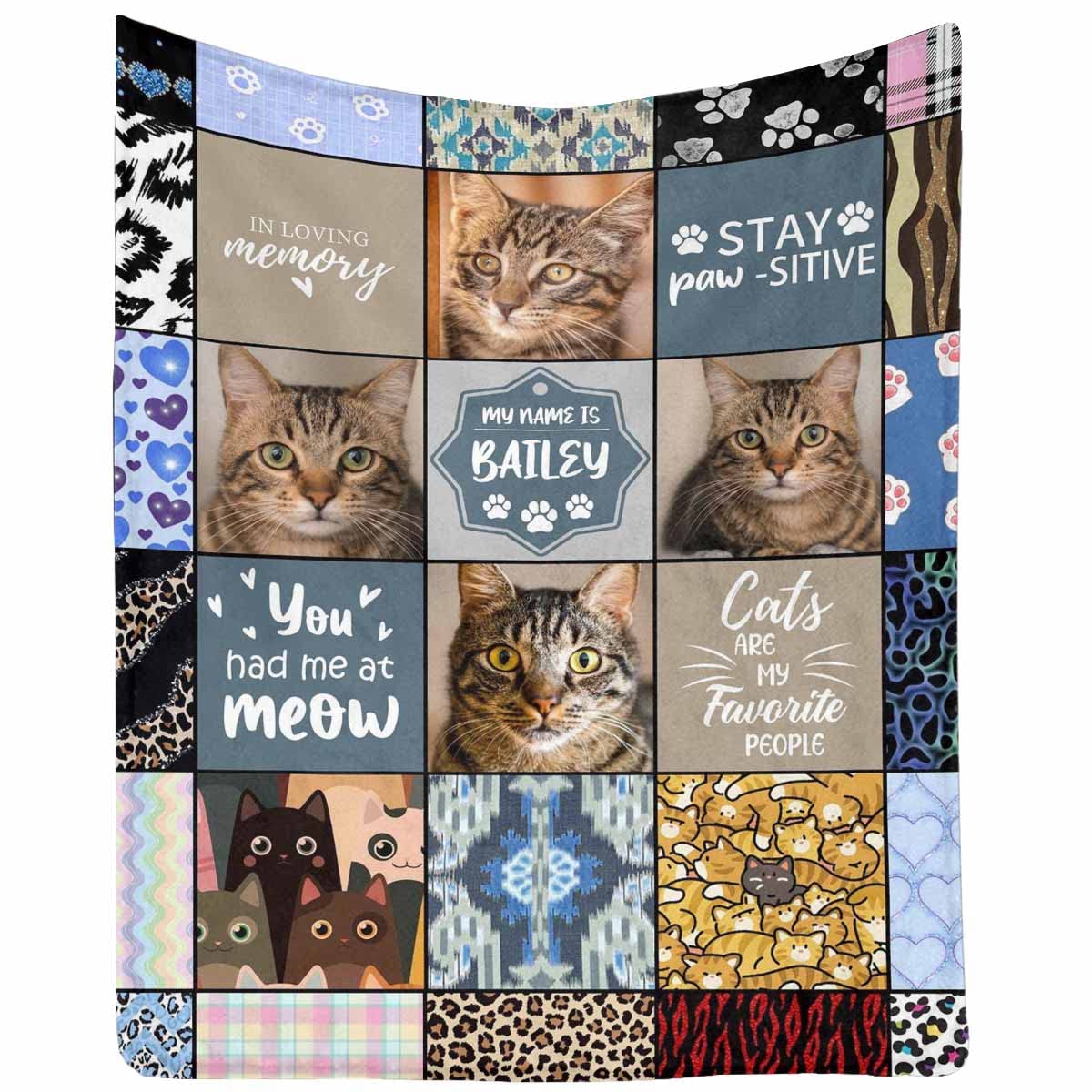 Personalized Blanket Cat Memorial Blanket Gifts - Pet Blankets For Pictures Memorial, Cat Remembrance Sympathy Pet Blanket 50 X 60 Inch