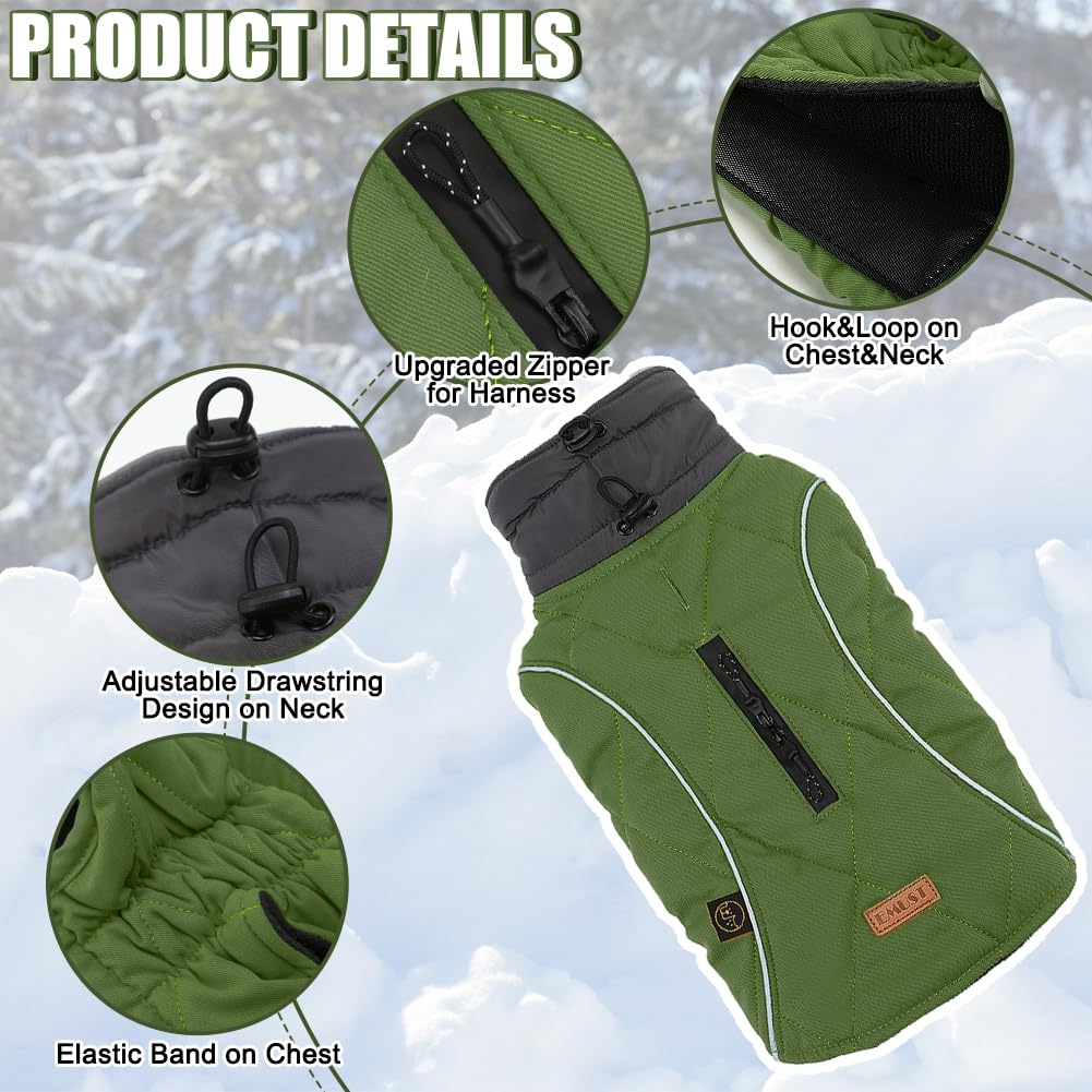 EMUST Winter Dog Coats, Fleece Pet Apparel for Cold Weather, British Style Windproof Warm Dog Jacket for Winter, Green, XS