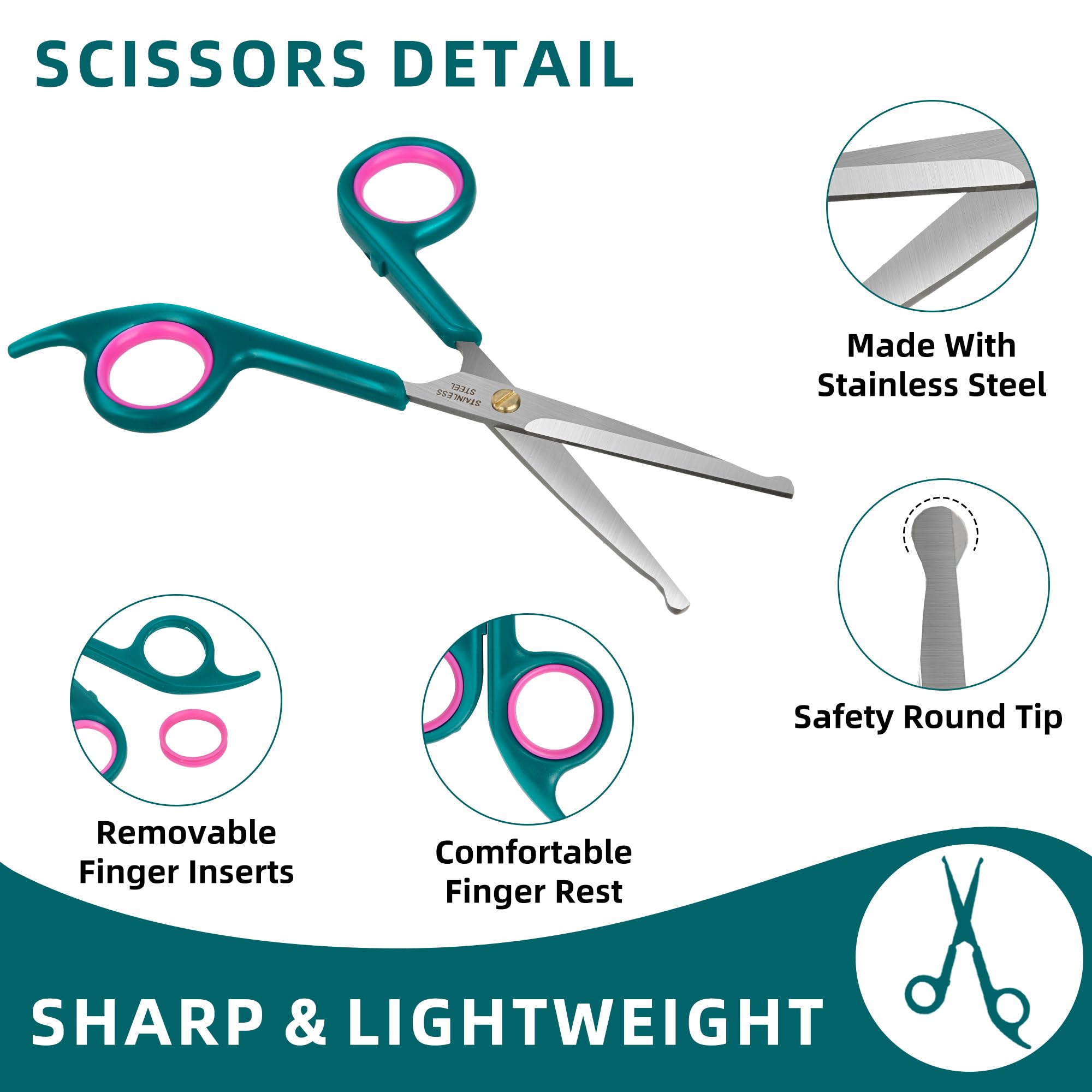 Professional Pet Grooming Kit, Stainless Steel Dog & Cat Grooming Shears With Rounded Tip Blades For Safe Fur Trimming, Thinning