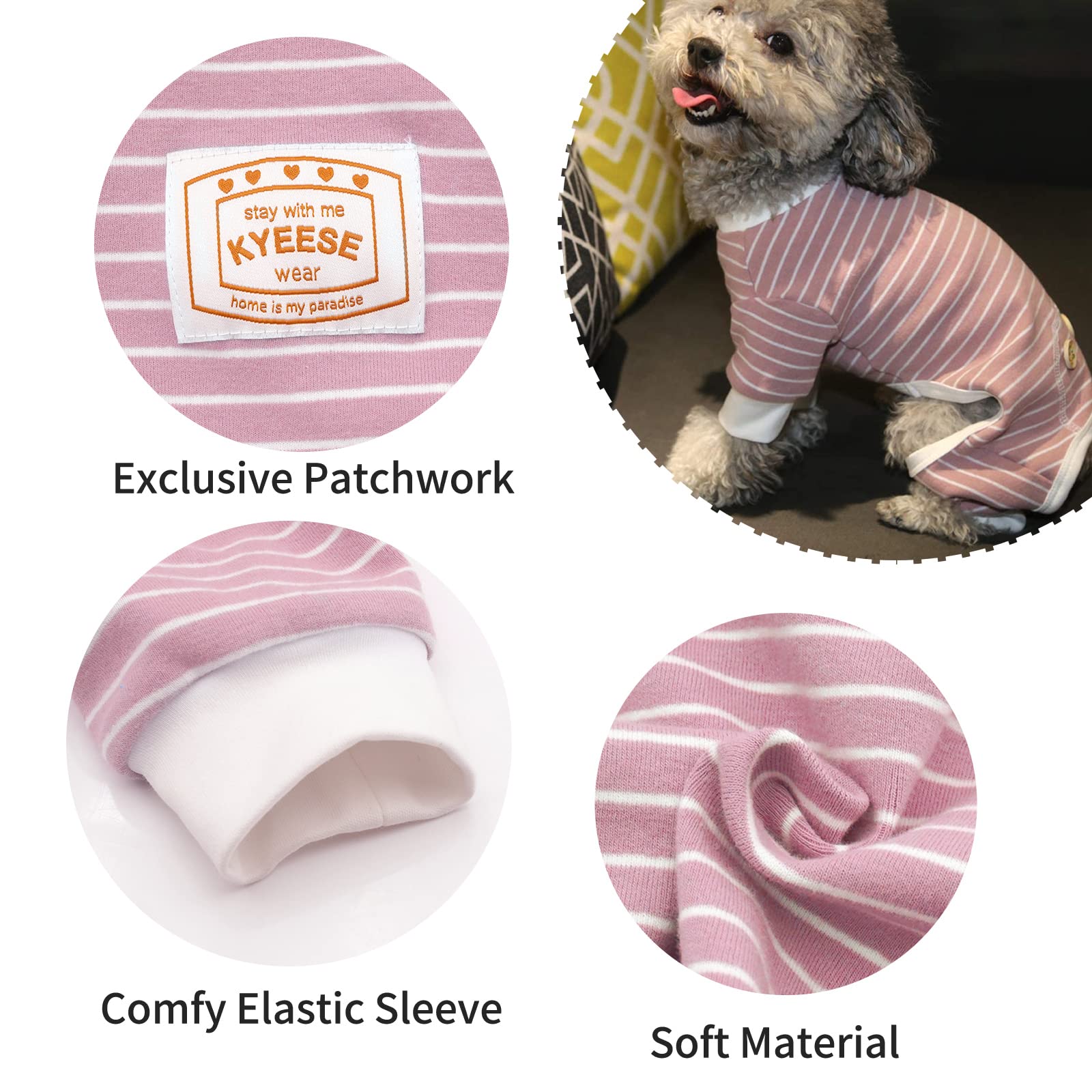 Kyeese Dog Pjs Stretchable Dog Pajamas Jumpsuit 4 Legs Strip Pjs Pet Puppy Apparel