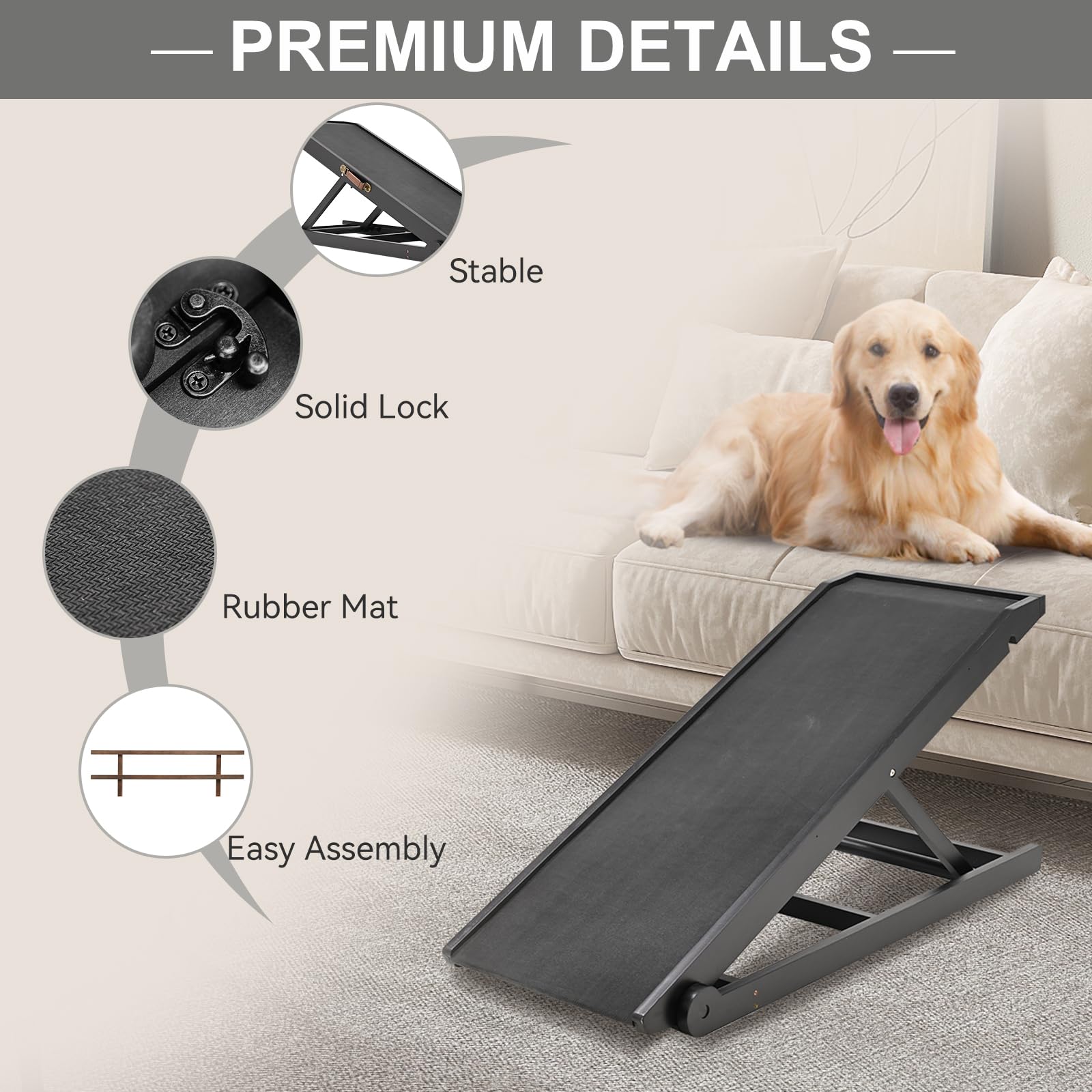 Aboron Dog Ramp,Adjustable Folding Pet Ramp For Bed,Couch,Suv - High Traction Portable Rubber Paw Ramps,Great For Small & Large