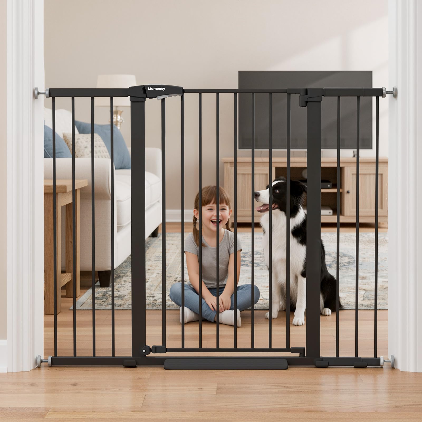 Mumeasy 36 Extra Tall Baby Gate for Stairs, 29.7-51 Wide Dog Gates Indoor for Doorways with Easy Walk Thru, Auto Close Pet Safet