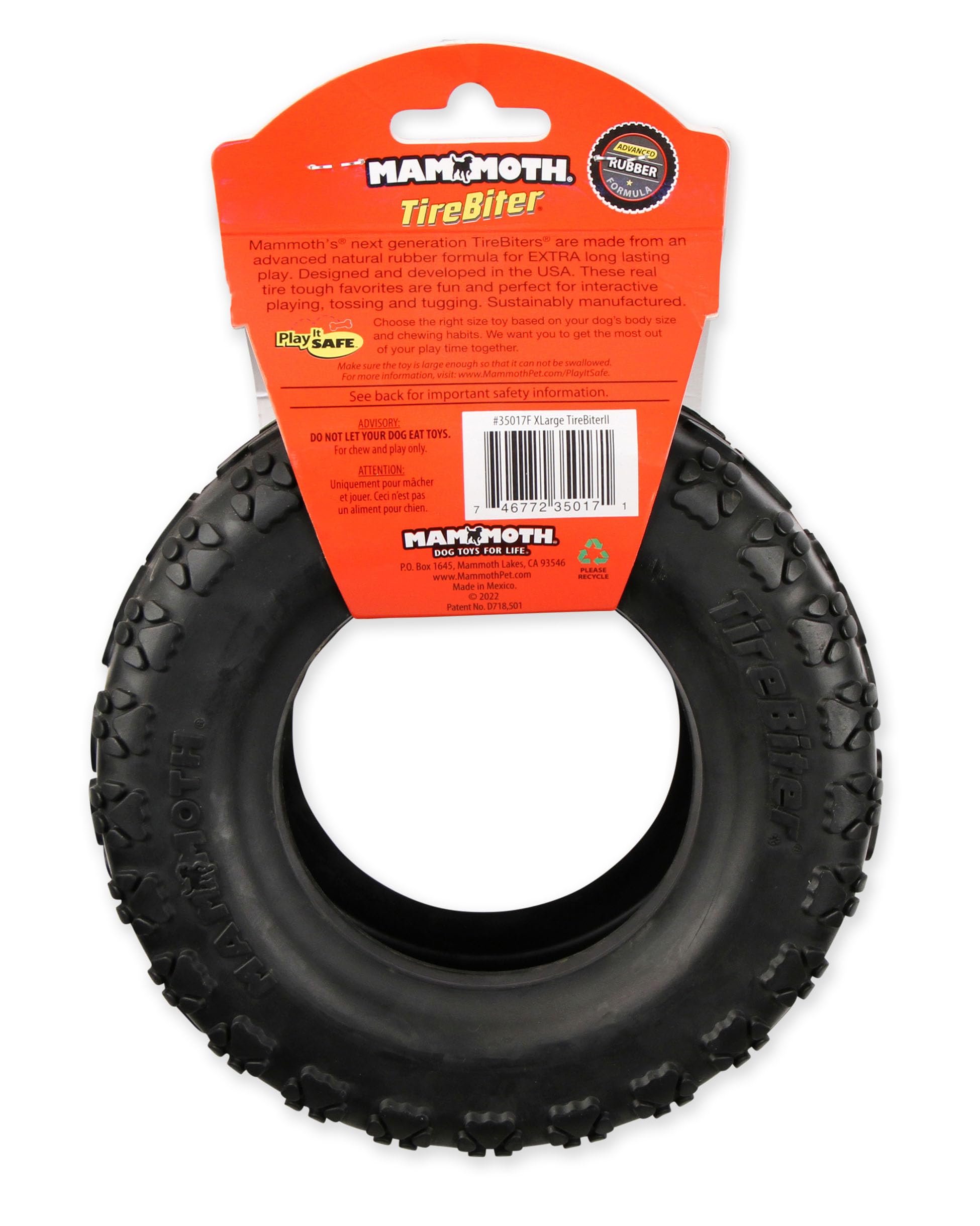 Mammoth Tirebiterii – Natural Rubber Dog Toys For Extreme Chewers – Dog Toys For Extra Long Interactive Play – Aggressive Chewer Toys For Large - X-Large Dogs - X-Large 7”