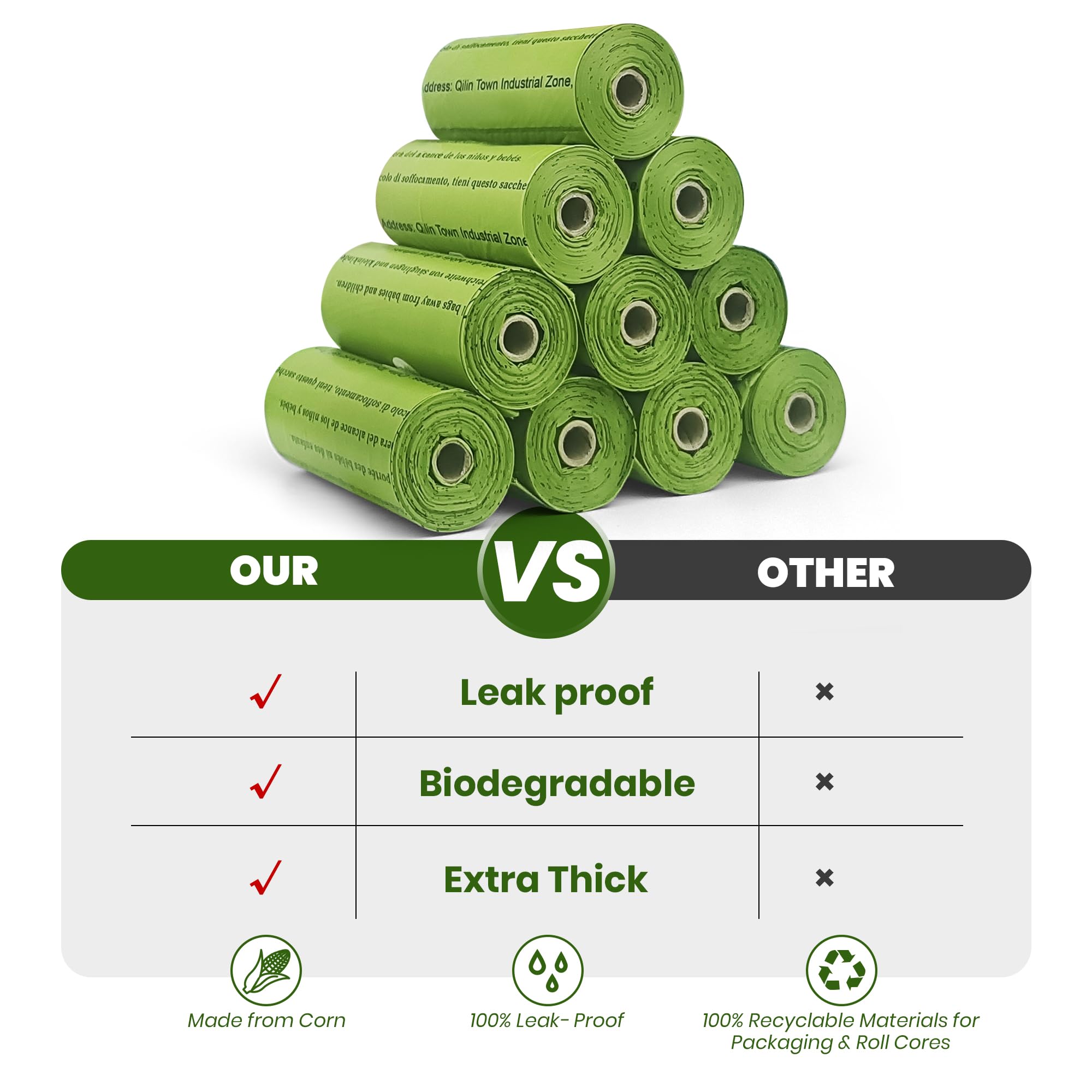 Natuural Dog Poop Bags Rolls-600 Counts, 40Rolls, Biodegradable Poop Bags Made of Cornstarch, 100% Leak Proof and Easy to Open (