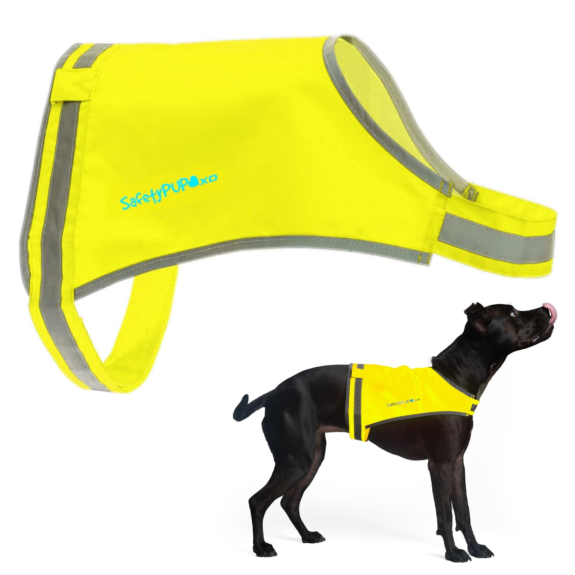 Safetypup Xd Lite Dog Vest. Coverage To Mid Back. Reflective Hi Visibility Fluorescent Yellow Fabric Helps To Keep Them In Sight