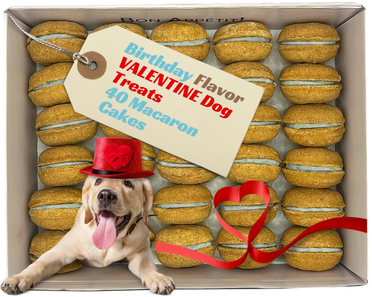 Bonne et Filou Dog Treats Birthday Cupcakes - Gourmet Macaron Cakes, 40 Count Bulk Pack - Healthy & Delicious Human Grade Snacks
