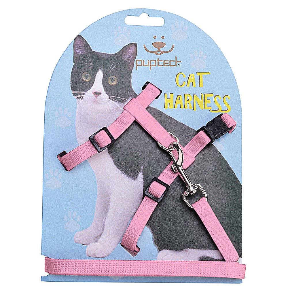 Pupteck Adjustable Cat Harness And Leash Set Escape Proof Kitten Strap Collar For Walking Travel, Light Pink