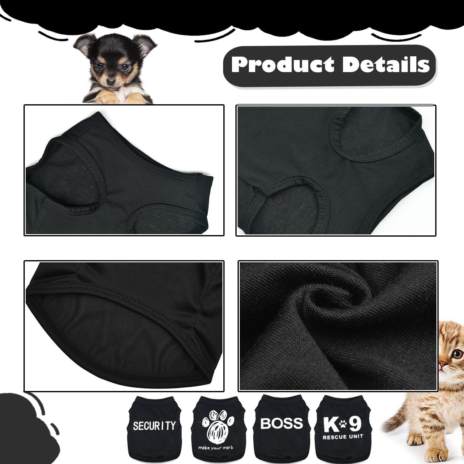 4 Pack Dog Clothes For Small Dogs Boy Male Summer Letter Security Dog Shirts Cute Cool Clothes For Chihuahua Dachshund Yorkie Sh
