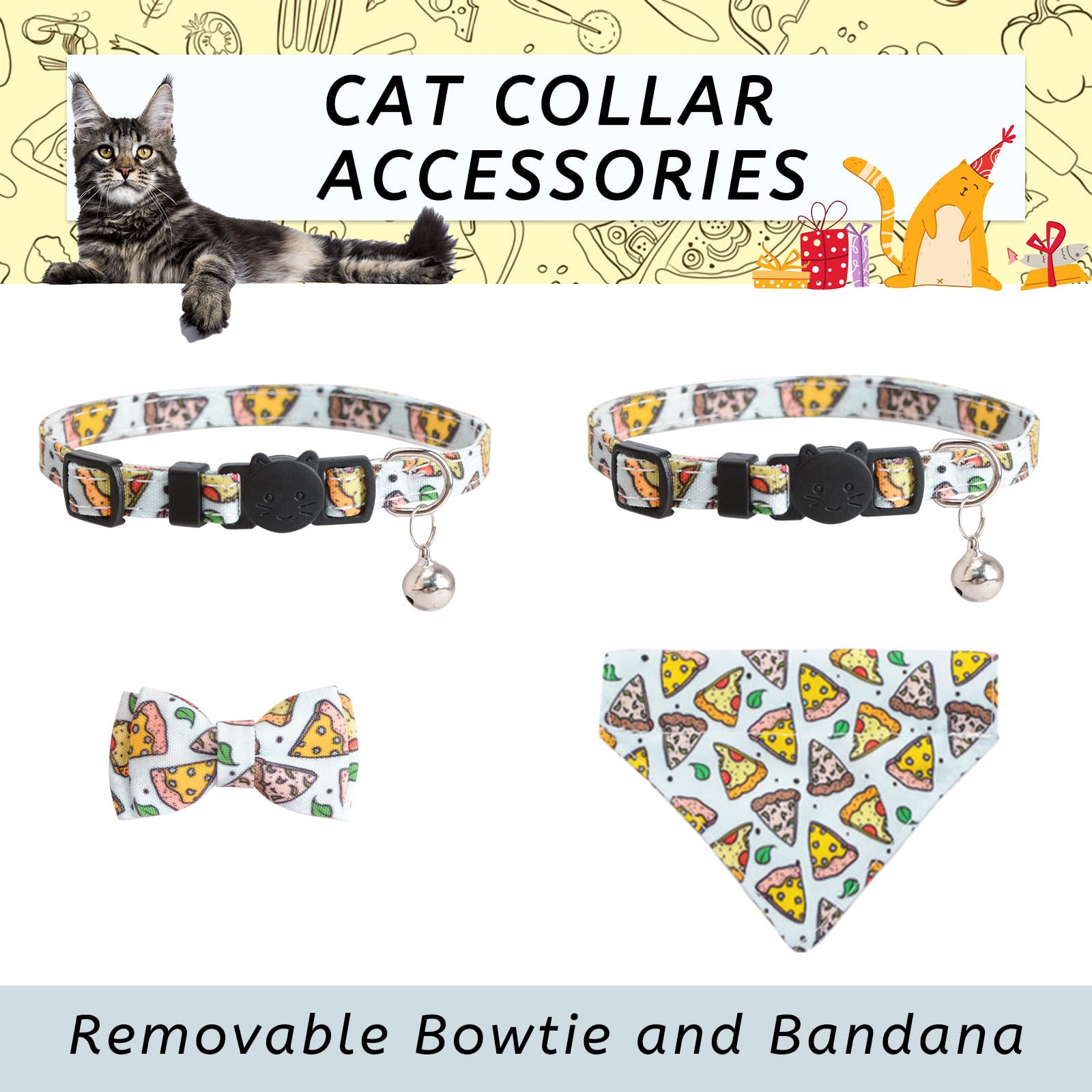 Hacraho Bow Tie Cat Collar Bandana, 2 Pieces Cat Collar Breakaway With Cute Bow Tie And Bell Adjustable Kitten Collar With Remov