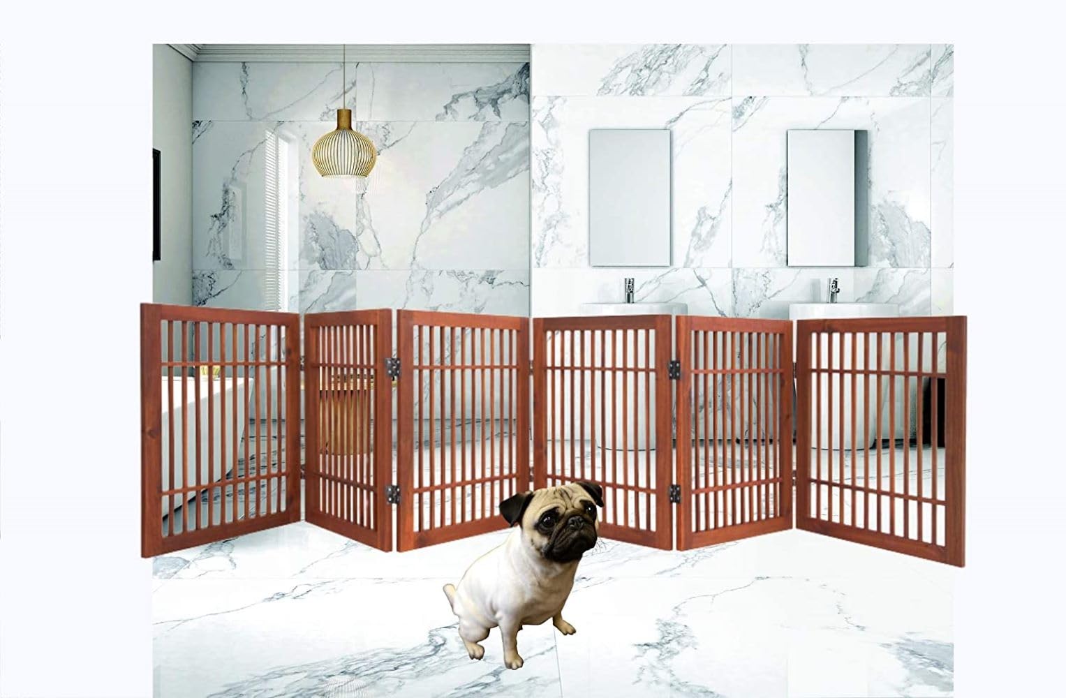 Pet Dog Gate Strong and Durable Freestanding Folding Acacia Hardwood Portable Wooden Fence Indoors or Outdoors by Urnporium (Bro