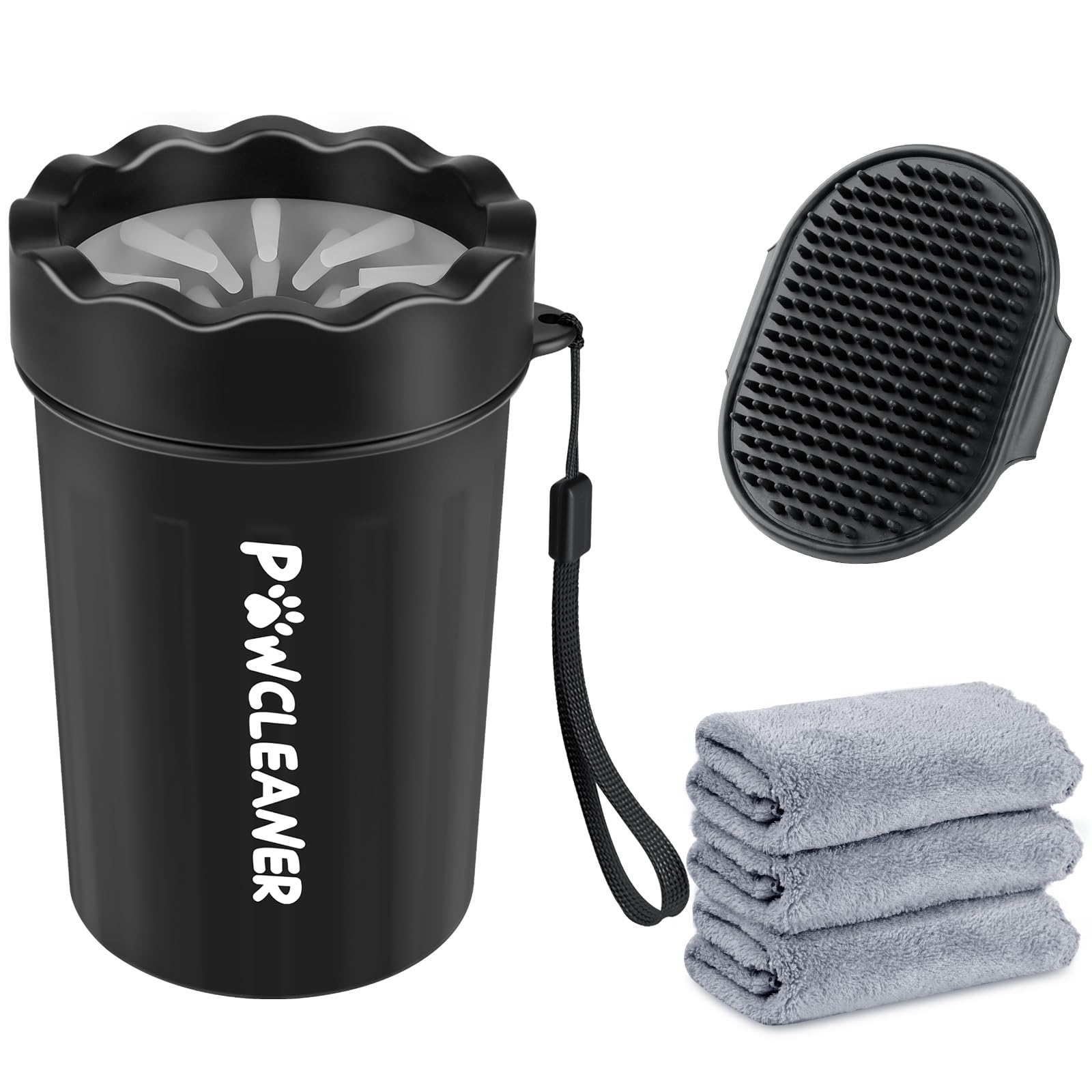Dog Paw Cleaner For Dogs, (With 3Pcs Absorbent Towels & Adjustable Bath Brush) Dog Paw Washer, Pet Foot Cleaner (Black, Medium)