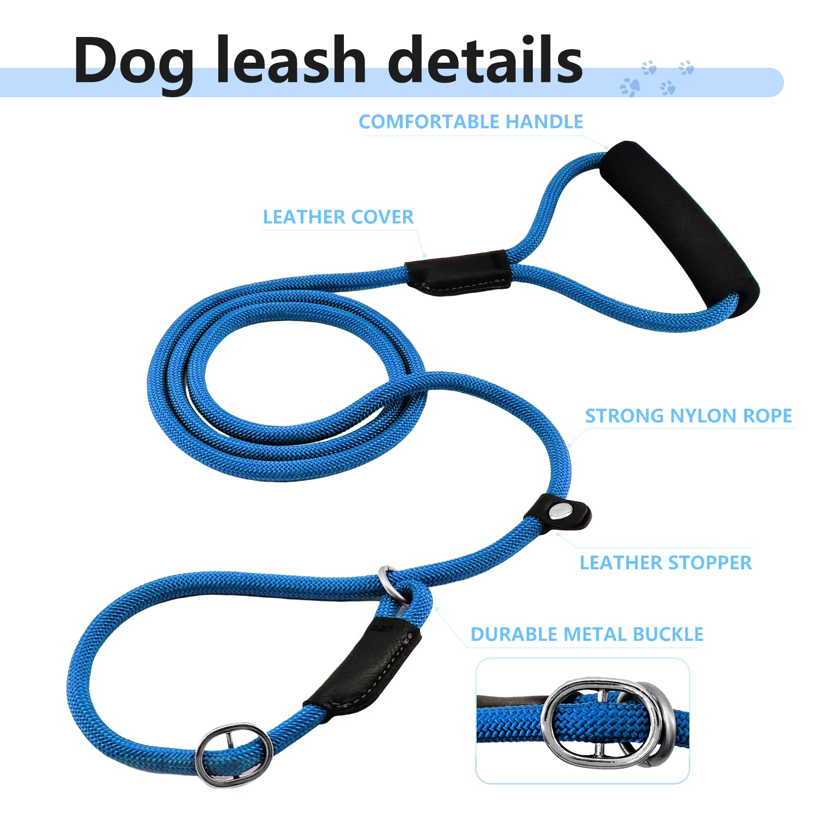 Nordkawa 3Pcs Slip Lead Dog Leash, 6 Ft Dog Leash Adjustable Dog Training Leash, Strong Nylon Rope Leash With Padded Handle, Dog