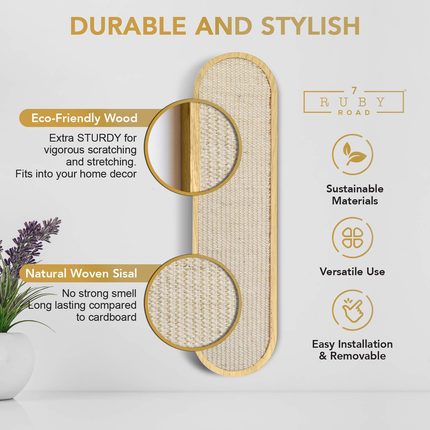 7 Ruby Road Wall Mounted Cat Scratcher - Indoor Cat Scratching Board Cat Vertical Cat Scratcher For Wall - Cat Scratch Pad Scrat