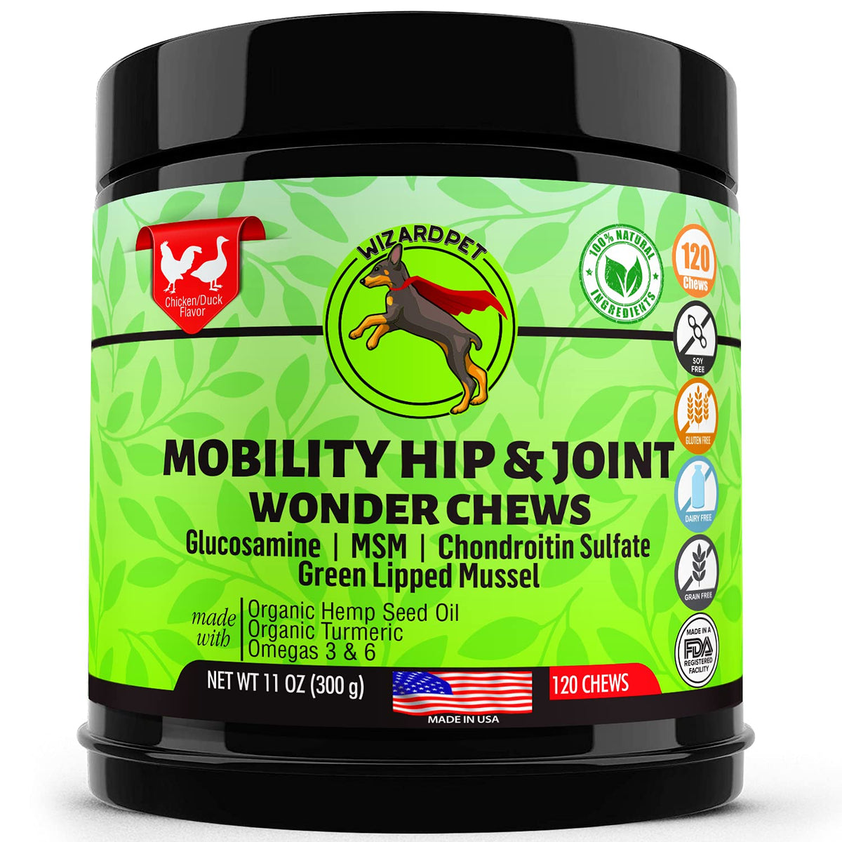 Wizardpet Advanced Hemp Hip & Joint Supplement For Dogs | Glucosamine Chondroitin For Dogs | Omegas | Turmeric Msm Green Lipped Mussel, Dog Treats Support Mobility | 120 Chews