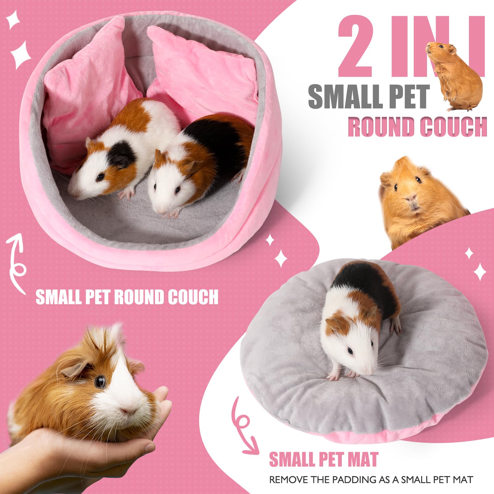 Oneju Guinea Pig Couch, Guinea Pig Sofa, Round Shape, Pure Pink And Grey, Bed For Guinea Pig, Bunny, Ferret, Rabbit And Other Sm