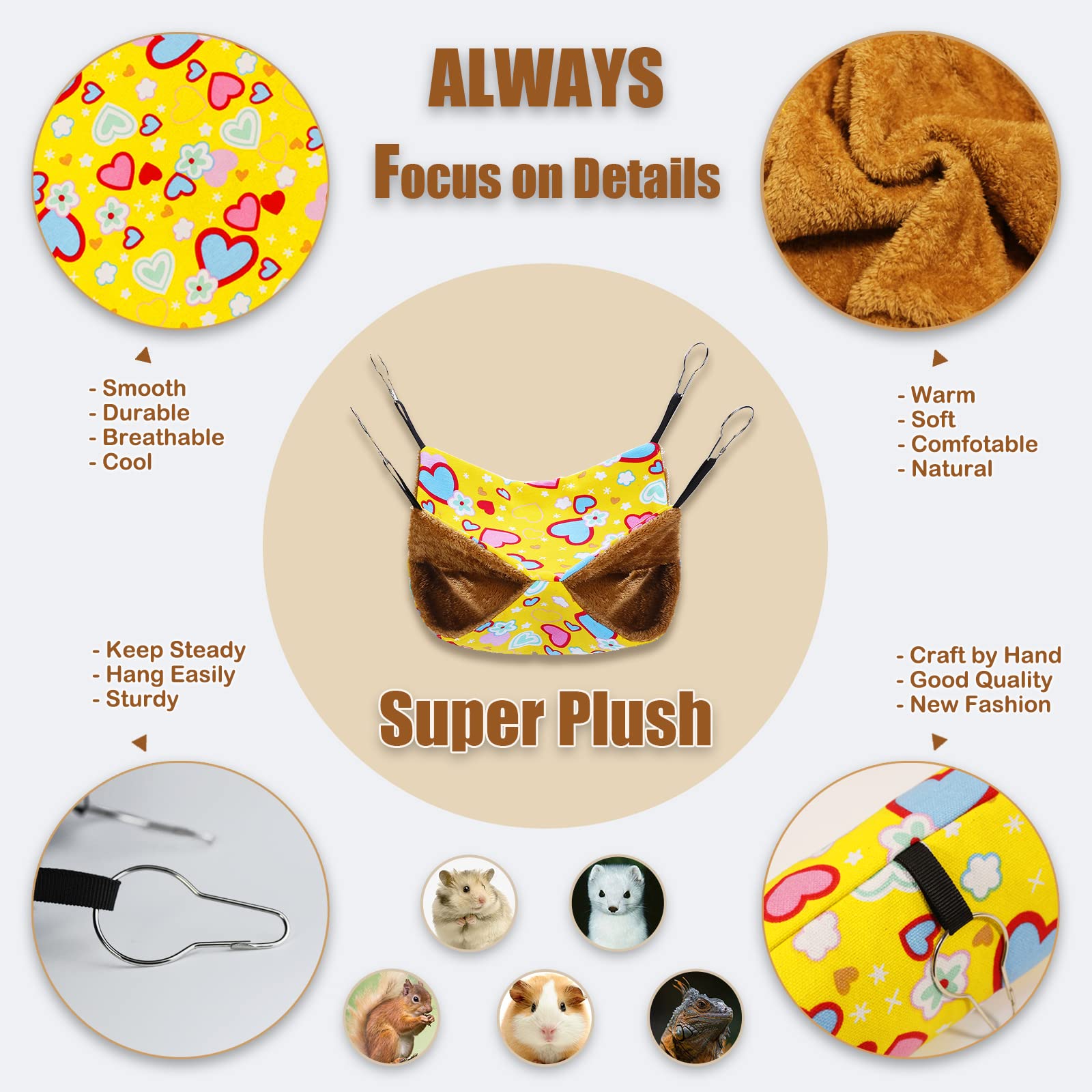 Petonfun Ferret Rat Hammock Guinea Pig Hideout Toys Large Soft Small Animal Bed Sugar Glider Chinchilla Squirrel Hammock Set For