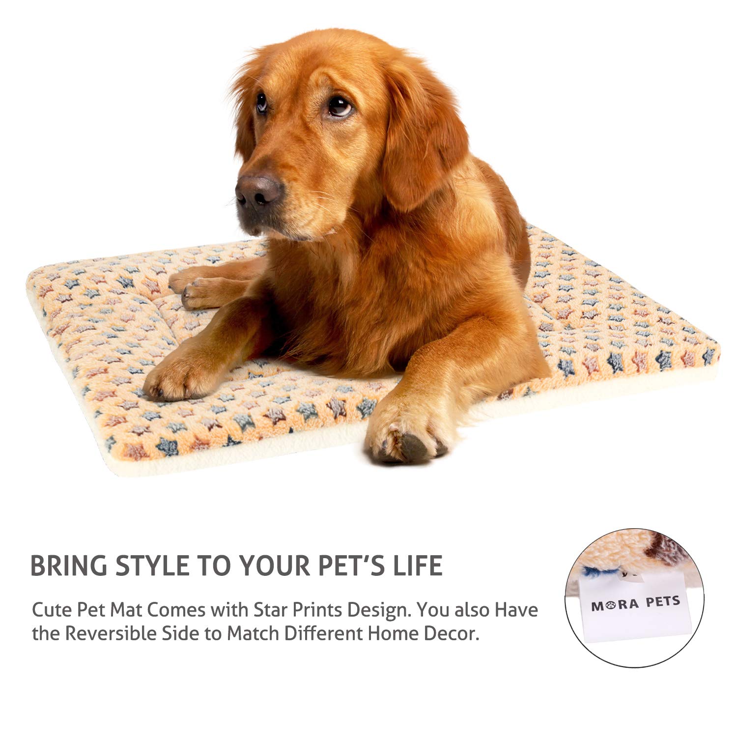 Mora Pets Dog Bed Crate Pad Ultra Soft Pet Bed With Cute Star Print Washable Crate Mat For Large Medium Small Dogs Reversible Fleece Dog Crate Kennel Mat Cat Bed Liner 35 X 22.8 Inch Brown