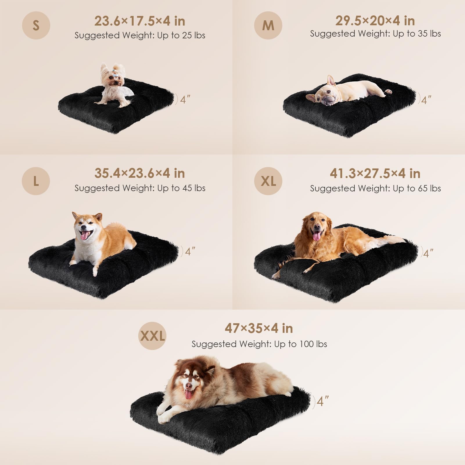 Eheyciga Fluffy Dog Crate Bed For Small Dogs, Plush Faux Fur Dog Crate Pad, Calming Anti Anxiety Small Dog Bed For Crate, Washable Soft Warm Dog Crate Mat With Non-Slip Bottom, Black