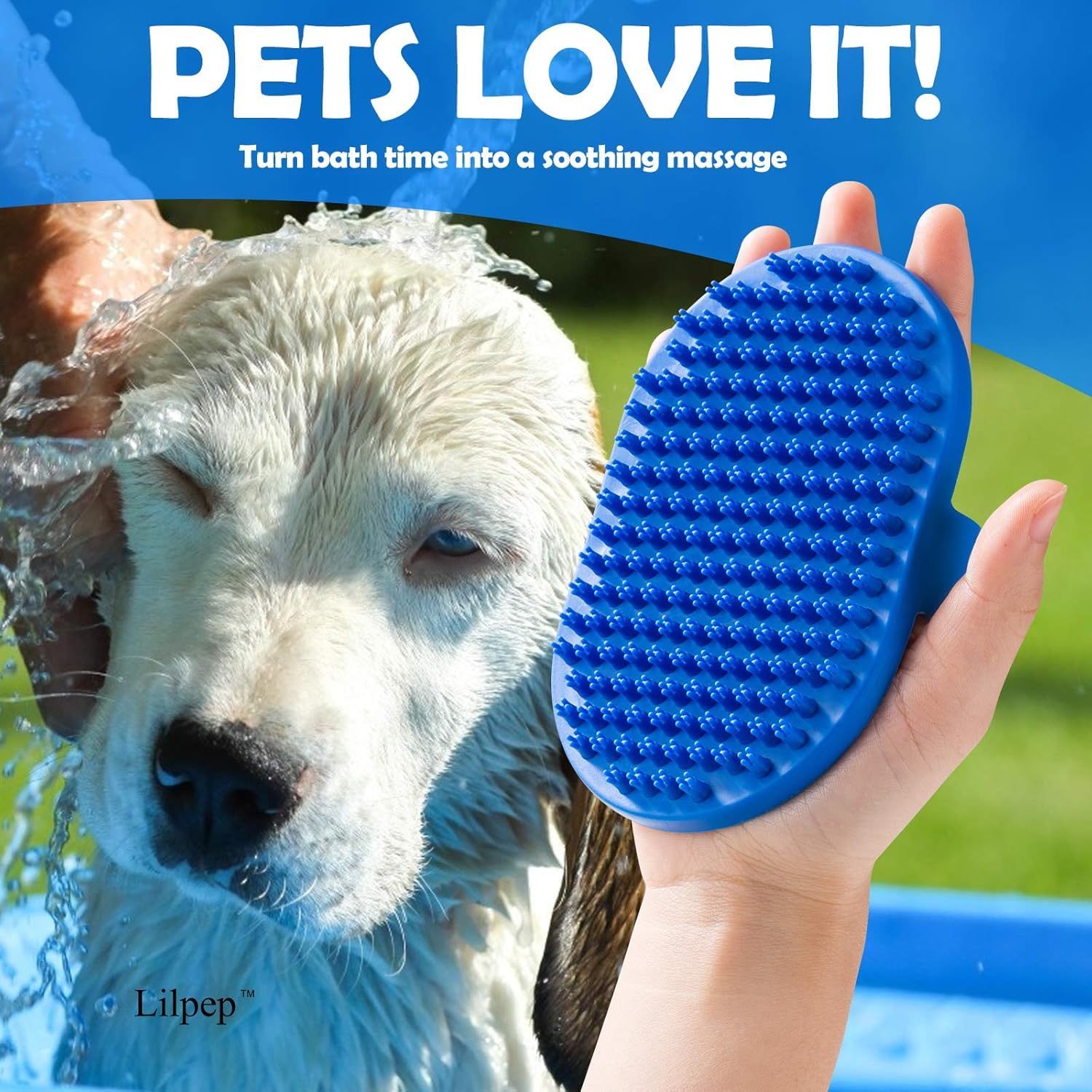 Lilpep Dog Bath Brush, Rubber Pet Shampoo Brush with Silicone Bristles for Massaging Grooming, Removing Short Haired Dogs Cats S