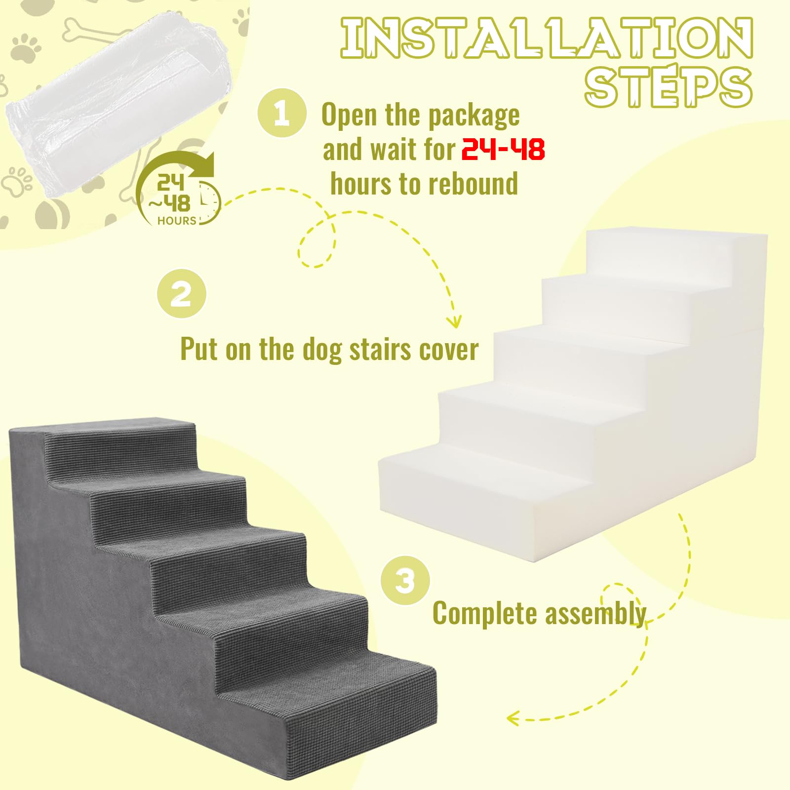Niubya Dog Stairs For Small Dog And Cats,23   H Non-Slip Bottom Pet Steps For High Beds And Couch,High-Density Foam Pet Stairs G