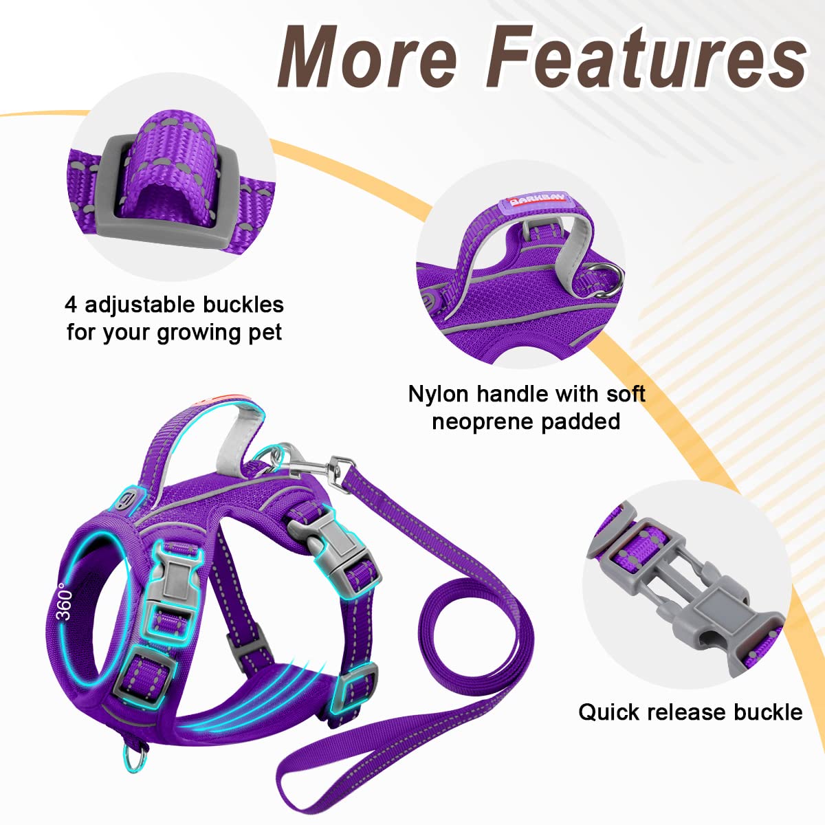 Cat Harness And Leash Set For Walking Escape Proof For Small Large Cat Kitten Harness With Id Tag Pocket (Purple,S)