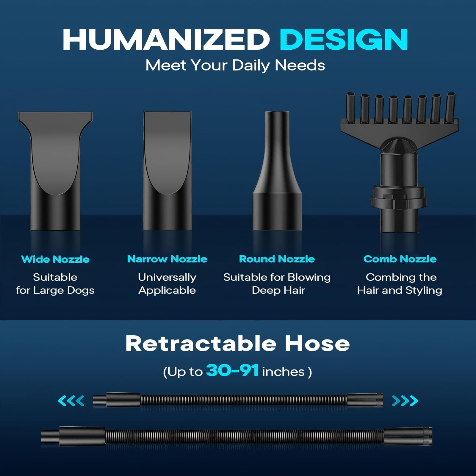 EGFKI Dog Dryer 5.2HP High Velocity Hair Blower with 4 Nozzles, Adjustable Speed & Temperature, Dark Black Pet Grooming Tool