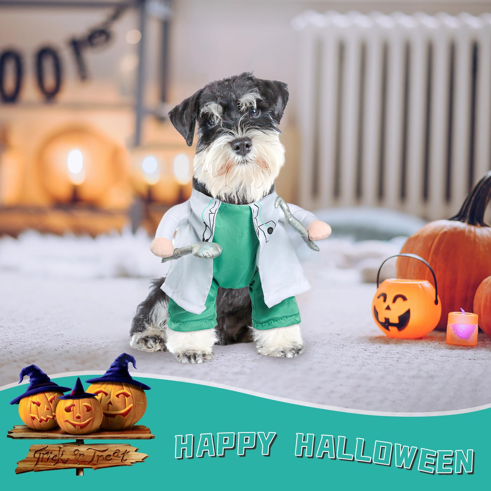 DELIFUR Dog Halloween Dentist Costume - Pet Doctor Dress Up Costume Funny Apparel Uniform Adjustable Doctor Cosplay Outfit for S