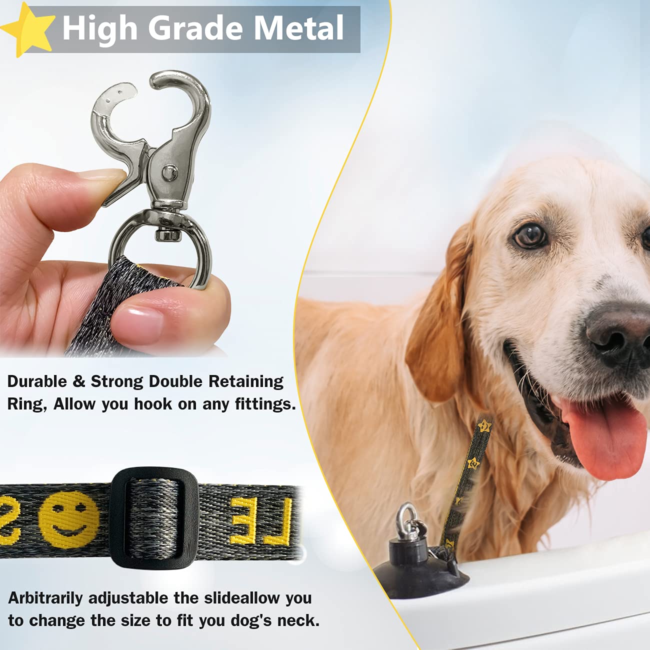 Dog Bathing Tether With Heavy Suction Cup, Dog Grooming Tub Restraint Leash With Adjustable Collar For Pet Cat Shower And Groomi