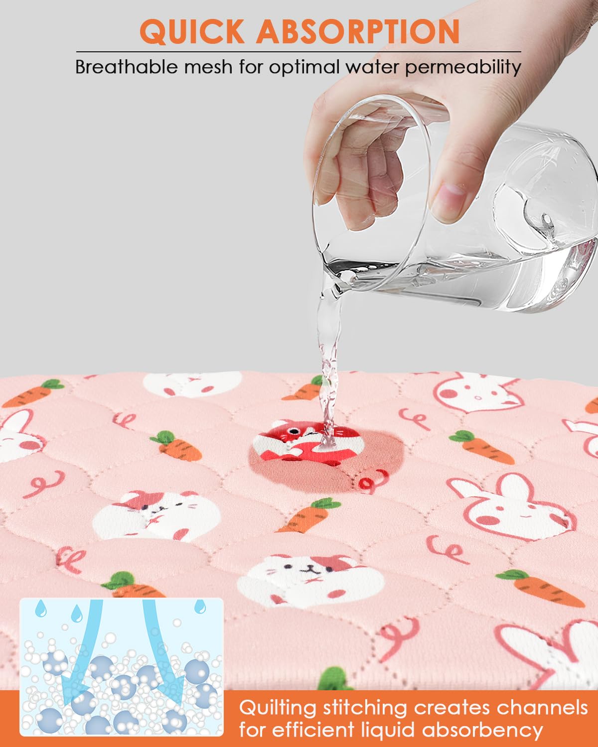 Bissap 2 Packs Guinea Pig Cage Liners, 47 ' 'X24 ' ' Washable Guinea Pig Pee Pads Non Slip Reusable Fast and Super Absorbent Bed