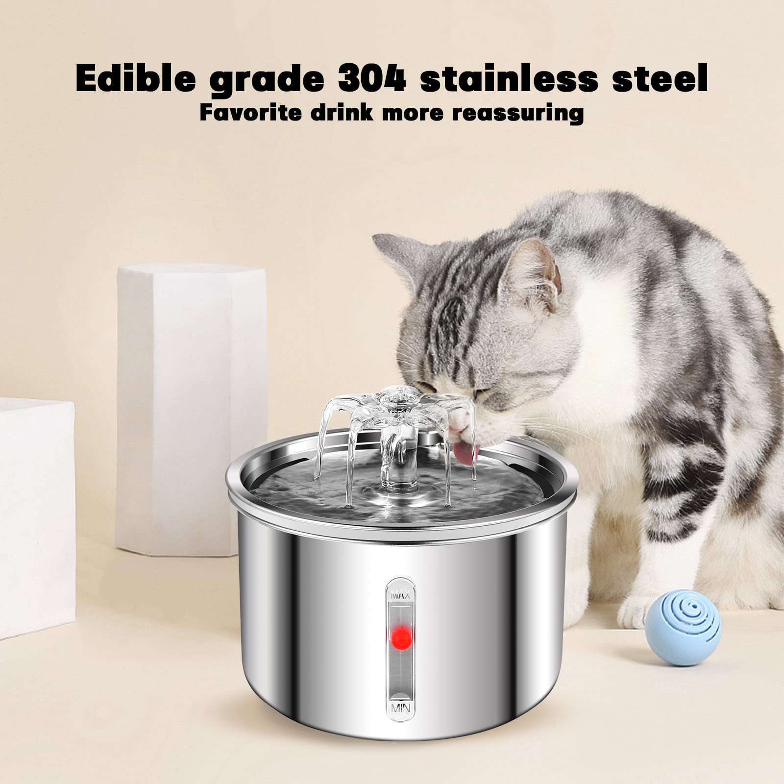 Azzxzqyu Cat Water Fountain Stainless Steel, 67Oz/2L Dog Water Dispenser, Automatic Pet Water Fountain With Ultra Quiet Pump And