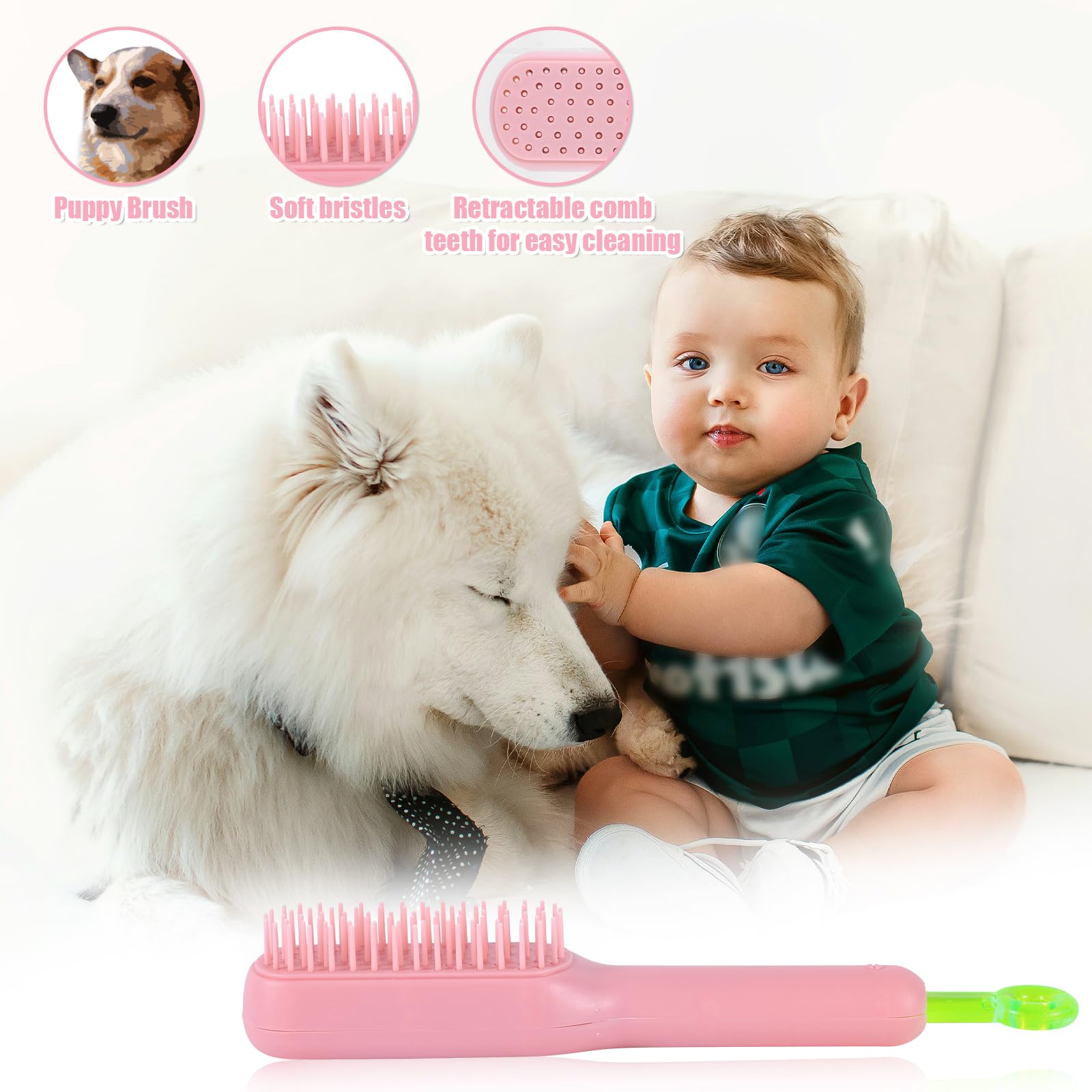 Retractable Puppy Brush, Small Soft Dog Yorkie Pet Hair Remover Brush Gentle Puppy Hair Brushes Grooming Bunny Supplies For Shih