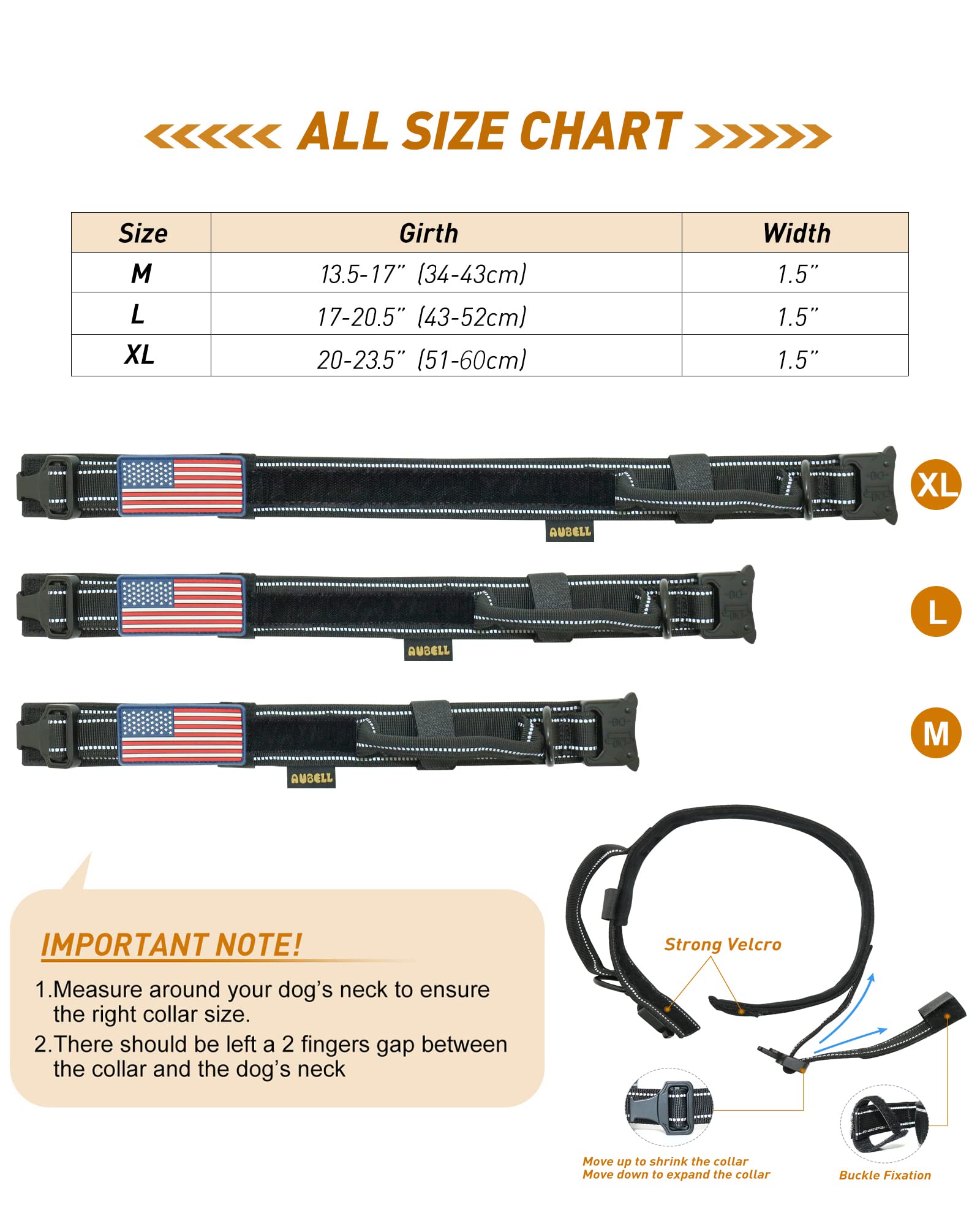 Reflective Dog Collar, Aubeel Tactical Dog Collar For Medium Large Dogs, Heavy Duty Dog Collars With Handle And Metal Buckle Great For German Shepherd, With Airtag Holder And 2 Patches(Black, L)