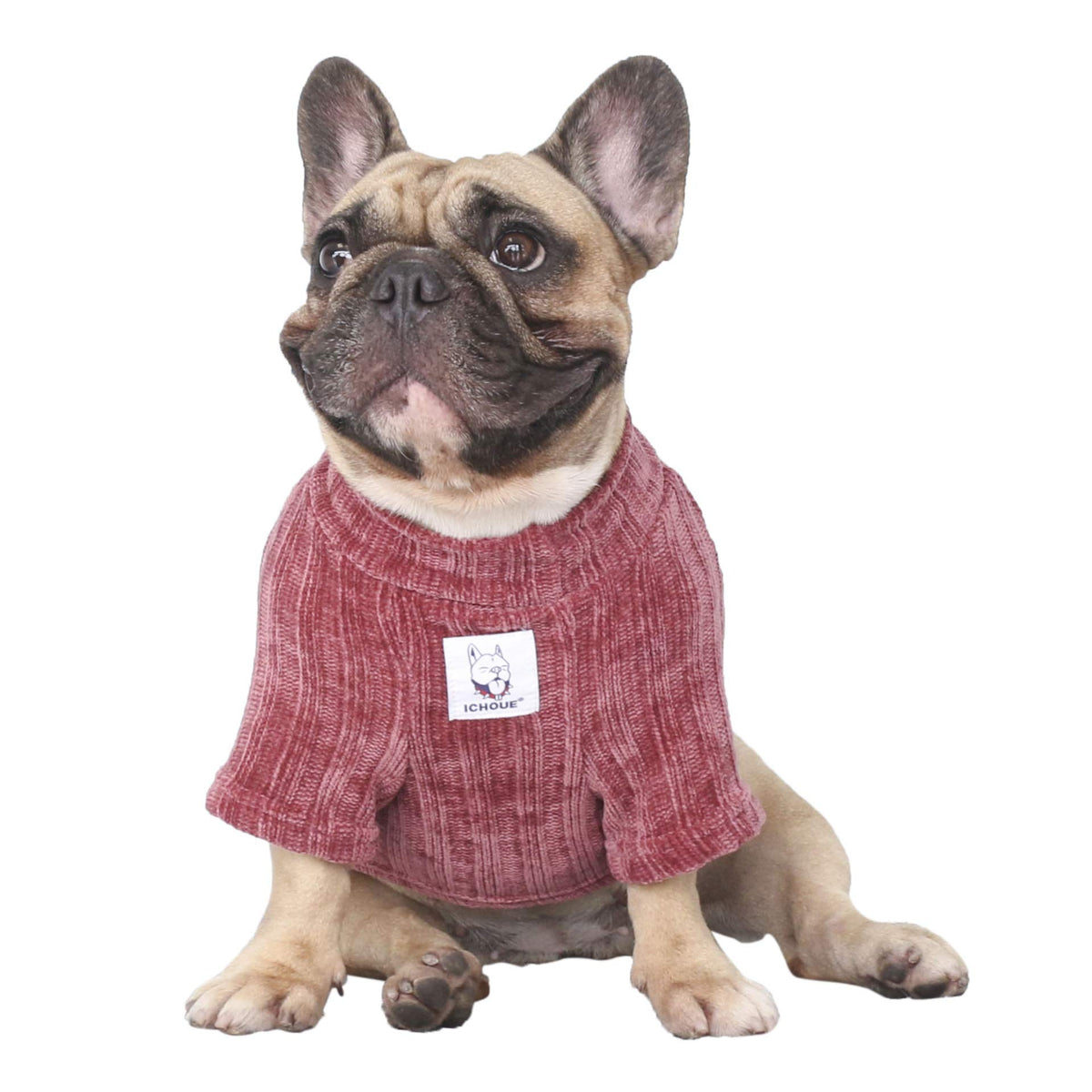 Ichoue Pet Dog Winter Warm Sweater Clothes Turtleneck For French Bulldog Frenchie Shiba Inu Corduroy Cold Weather Pullover Coat Shirt - Purple/Medium