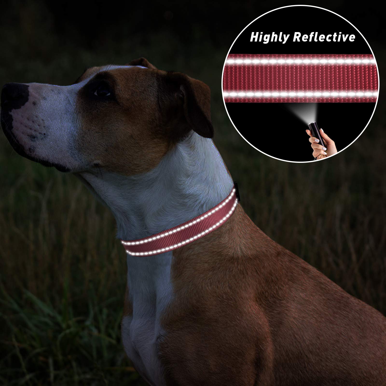 Tagme Reflective Nylon Dog Collars, Adjustable Classic Dog Collar With Quick Release Buckle For Extra Large Dogs, Baby Pink, 1¼' Width