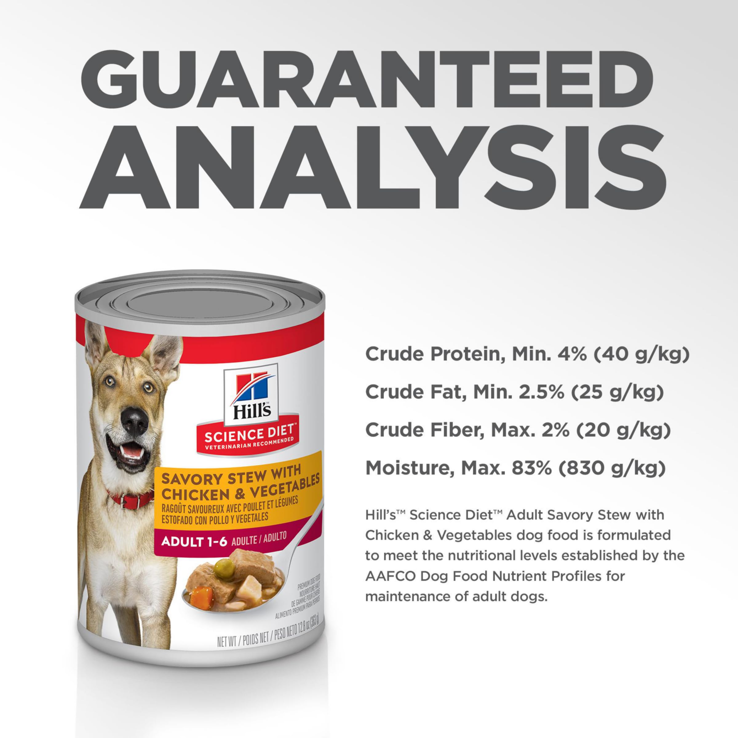 Hills Science Diet Adult 1-6, Adult 1-6 Premium Nutrition, Wet Dog Food, Chicken & Vegetables Stew, 12.8 oz Can, Case of 12