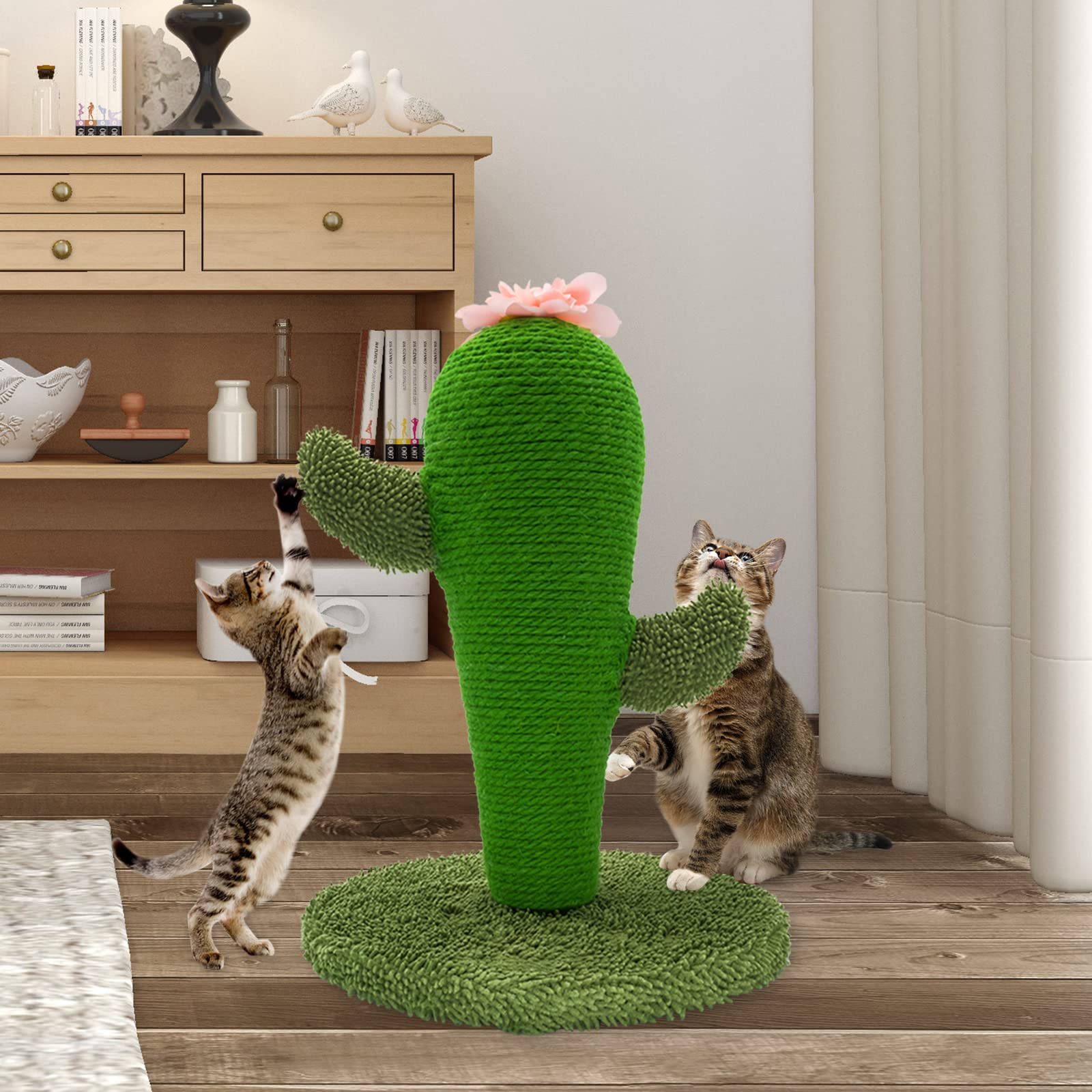 Auscat Cat Scratching Post, Cute Cactus Scratching Post, Nature Sisal Cat Scratcher For Indoor Cats And Kittens