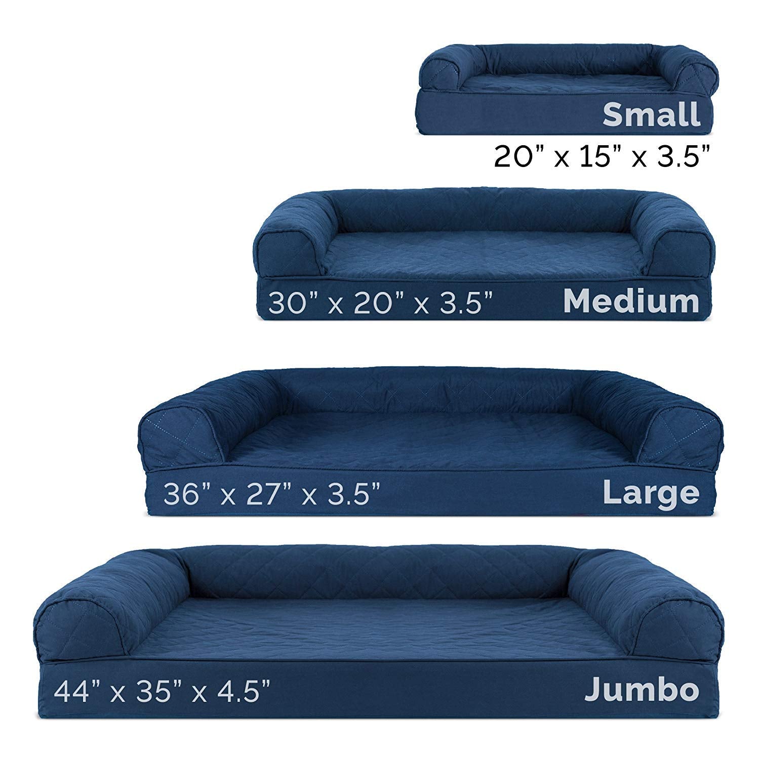 Furhaven Orthopedic Dog Bed For Large/Medium Dogs W/ Removable Bolsters & Washable Cover, For Dogs Up To 55 Lbs - Quilted Sofa - Navy (Blue), Large