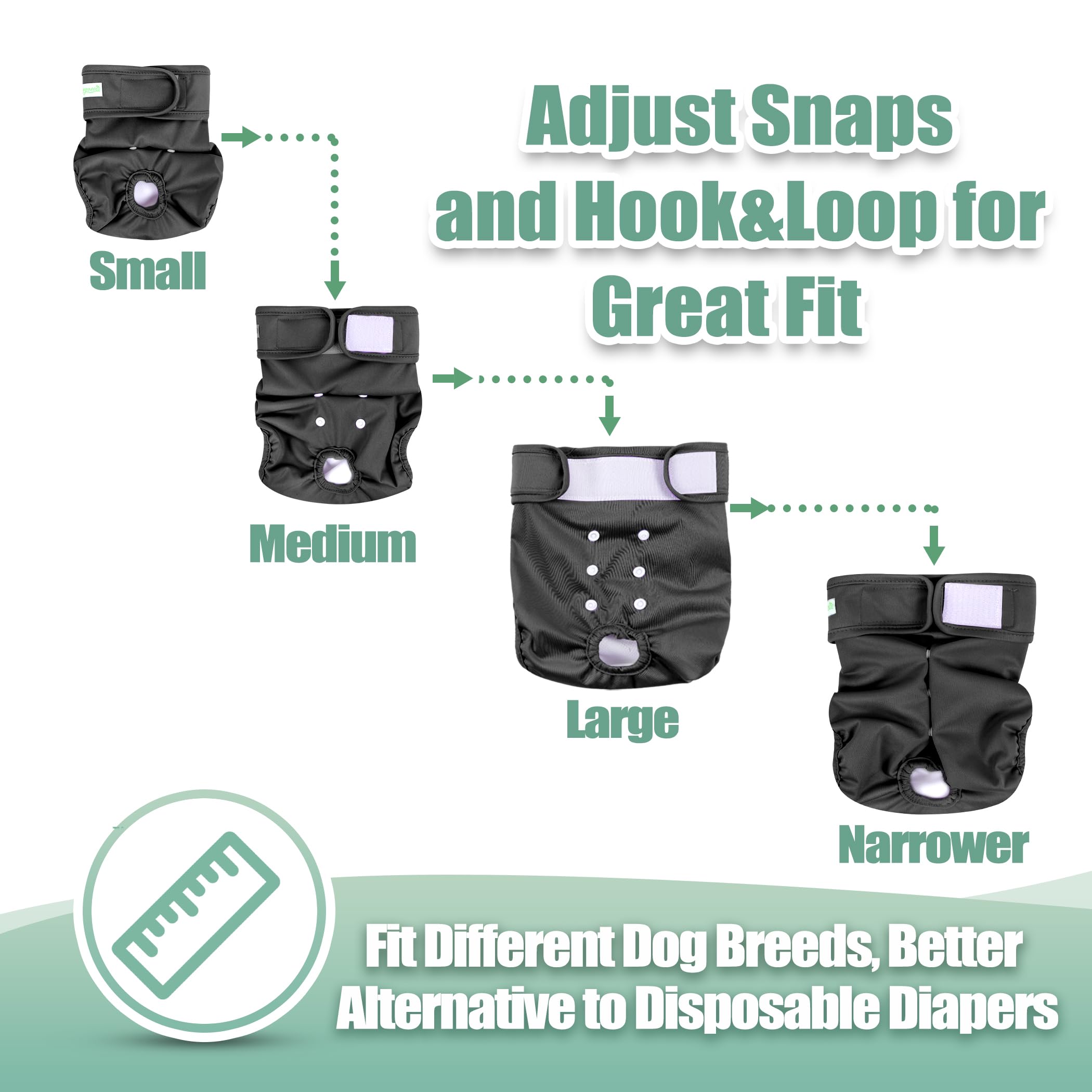 wegreeco Washable Female Dog Diapers Highly Absorbent Reusable Diapers for Dog in Heat Dog Period Diapers, 3 Pack (Black,Medium