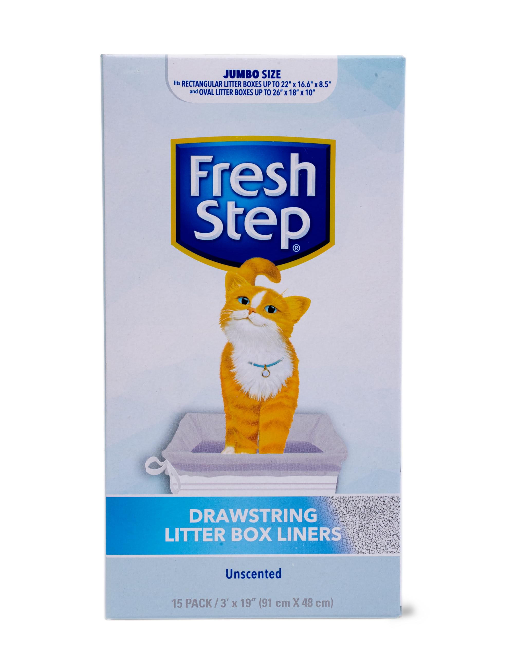 Fresh Step Drawstring Cat Litter Box Liners, Unscented, Size Jumbo, 36' X 19' | Kitty Litter Bags - Cat Litter Liners For Rectangle Or Oval Large Litterboxes, 15 Count - 12 Pack