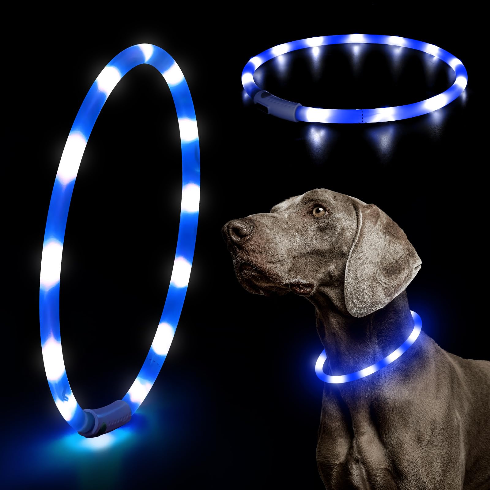 Higo Led Dog Collar Light, Usb Rechargeable Light Up Collars, Silicone Diy Cuttable Glowing Safety Collar For Your Small Medium Large Dogs (Blue)