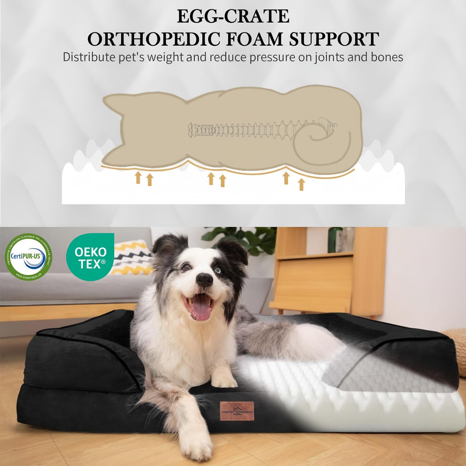 Comfort Expression Orthopedic Dog Bed for Medium Dogs 28x19 Inch, Waterproof Supportive Egg Crate Foam Medium Pet Bed with Remov
