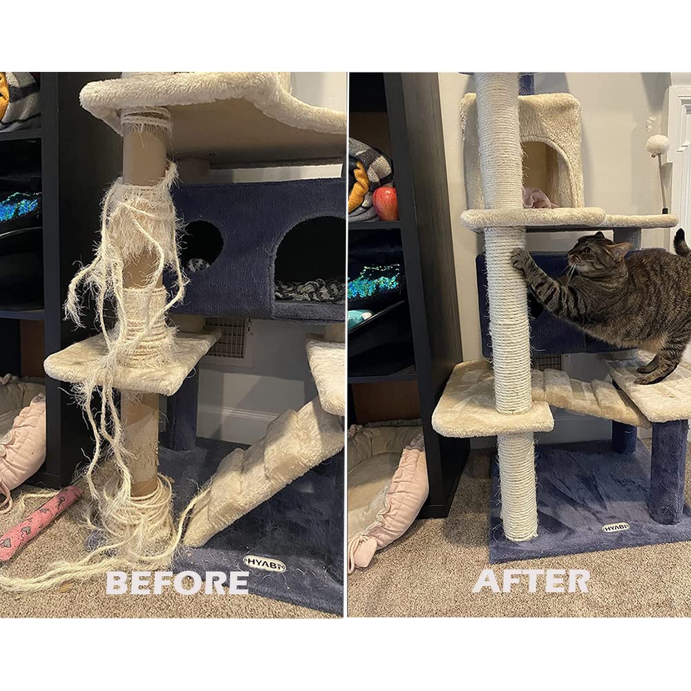 Treasborn Natural Sisal White Rope For Cat Scratcher Scratching Post Replacement 1/4 Inch Cat Tree Rope For Repairing, Recovering Or Diy Cat Scratcher 50/100/164 Feet