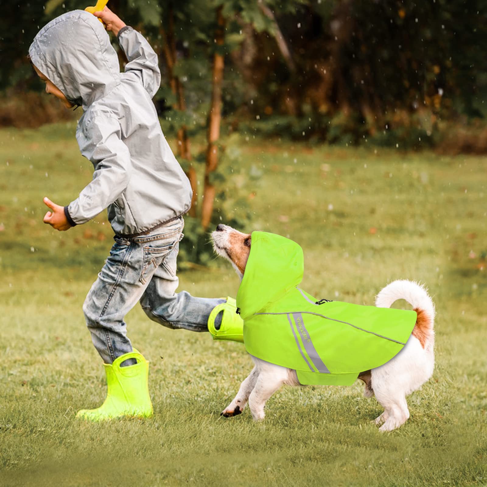 Vivaglory Dog Raincoat For Small Dogs, Easy On & Off Pet Rain Clothes With Storage Bag, Reflective Lightweight Breathable Dogs Safety Vest Jackets For Adventures, Walking, Hunting, Bright Yellow